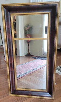 19th C. Parcel Gilt Flame Mahogany American Empire Trumeau Wall Mirror, C. 1840s