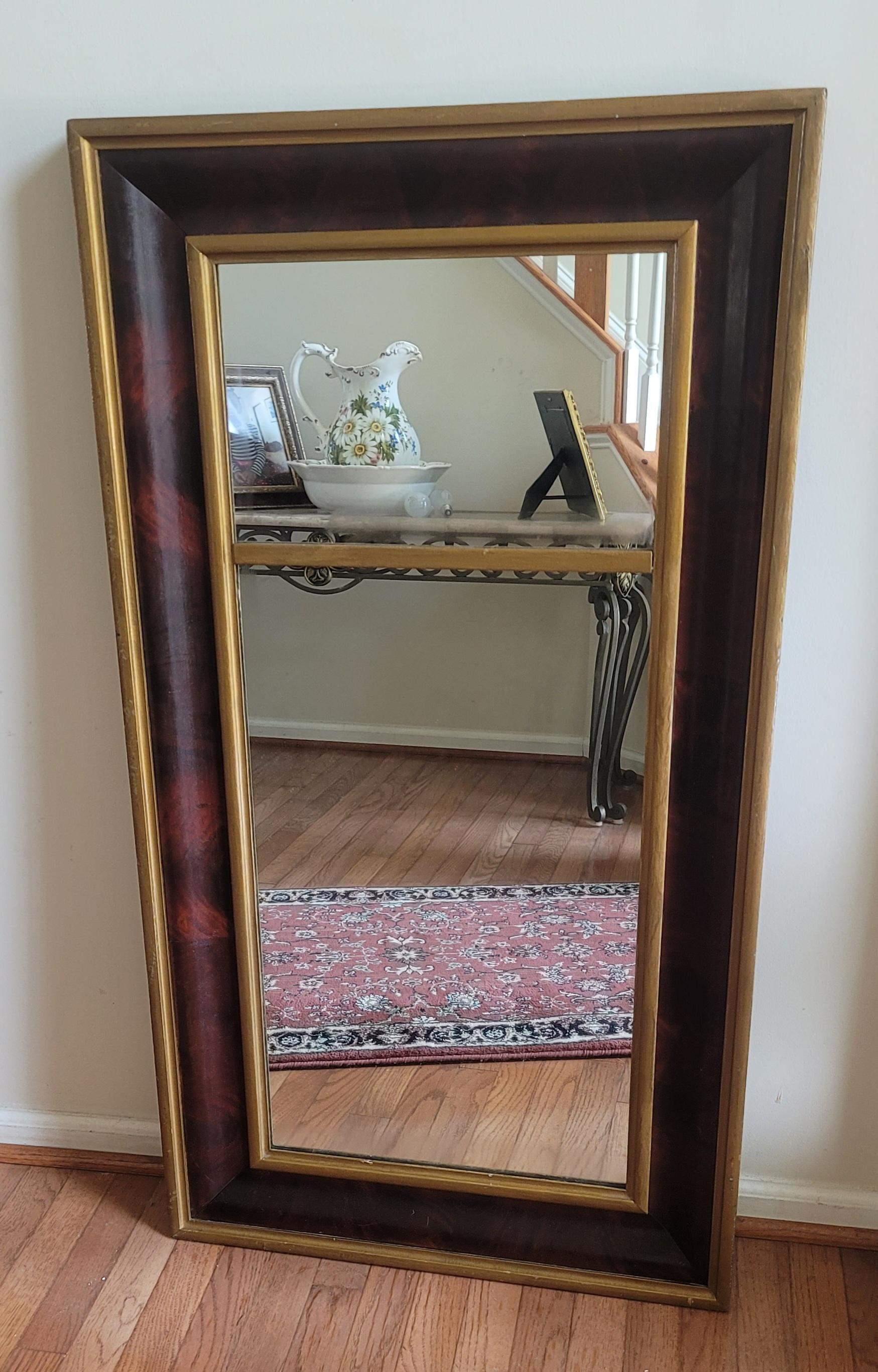 19th C. Parcel Gilt Flame Mahogany American Empire Trumeau Wall Mirror, C. 1840s In Good Condition For Sale In Germantown, MD