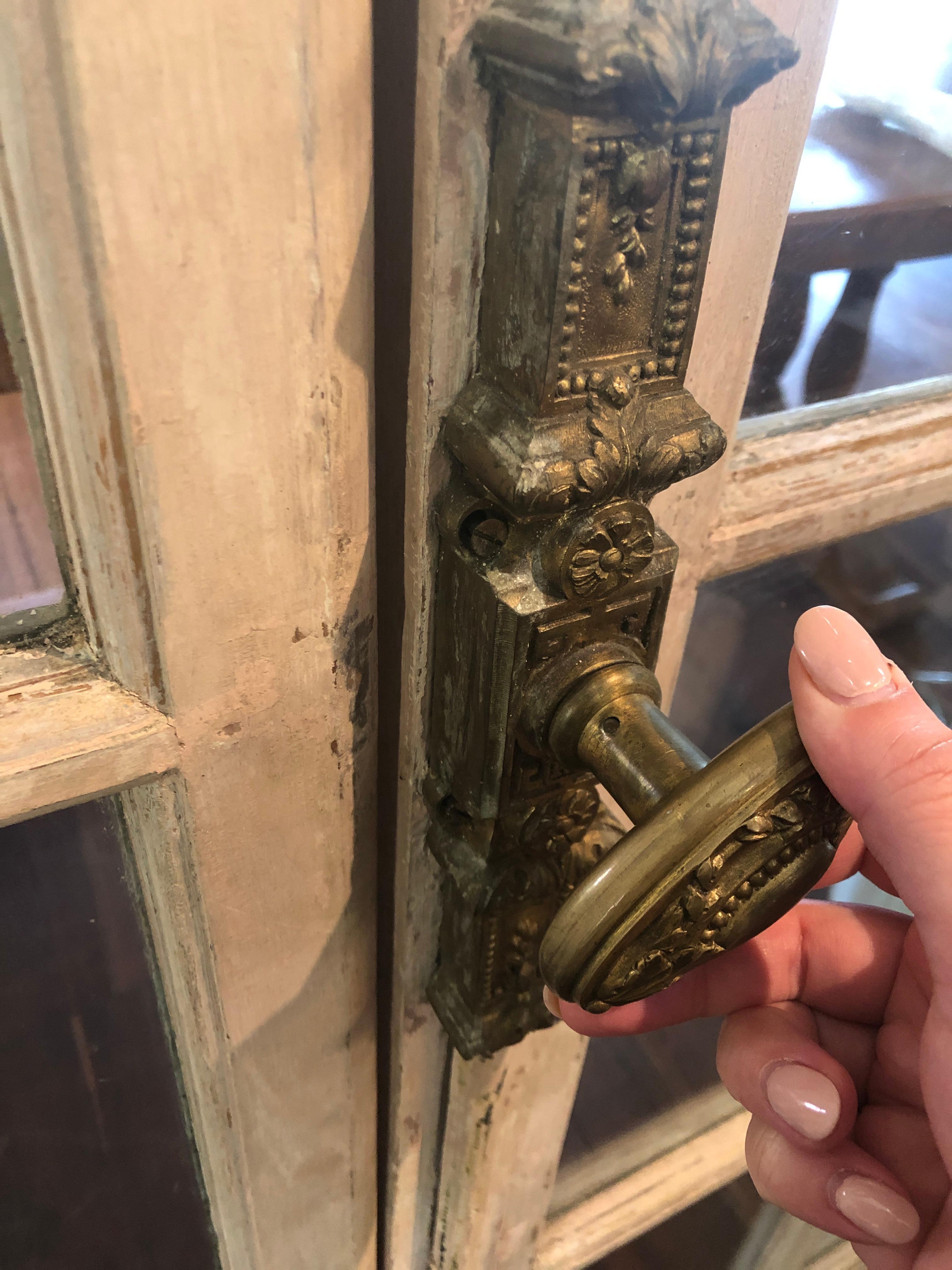 Oak 19th Century Paris, Apartment Doors with Original Rose Patina and Bronze Levers For Sale