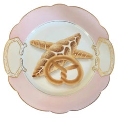 19th c. Paris Porcelain Trompe L'oeil Plate Decorated with Pretzel and Baguette