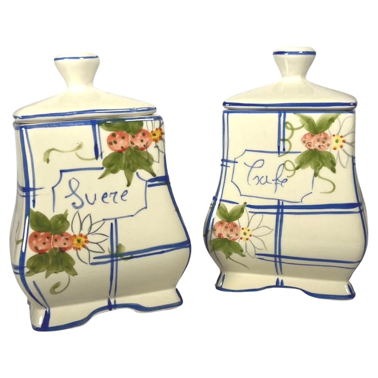 19th C. Parisienne Hand-Painted Porcelain 'Cafe & Sucre" Canisters For Sale