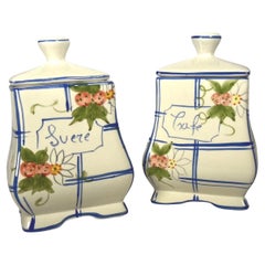 19th C. Parisienne Hand-Painted Porcelain 'Cafe & Sucre" Canisters
