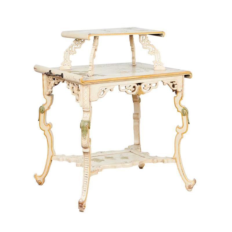19th Century 19th C. Parisienne Napoleon III Hand-Painted Japonism Tiered Table For Sale