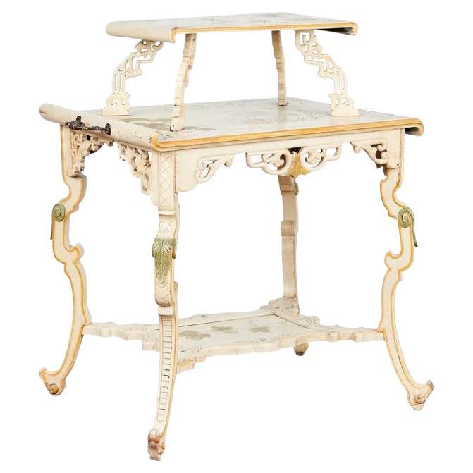 19th C. Parisienne Napoleon III Hand-Painted Japonism Tiered Table