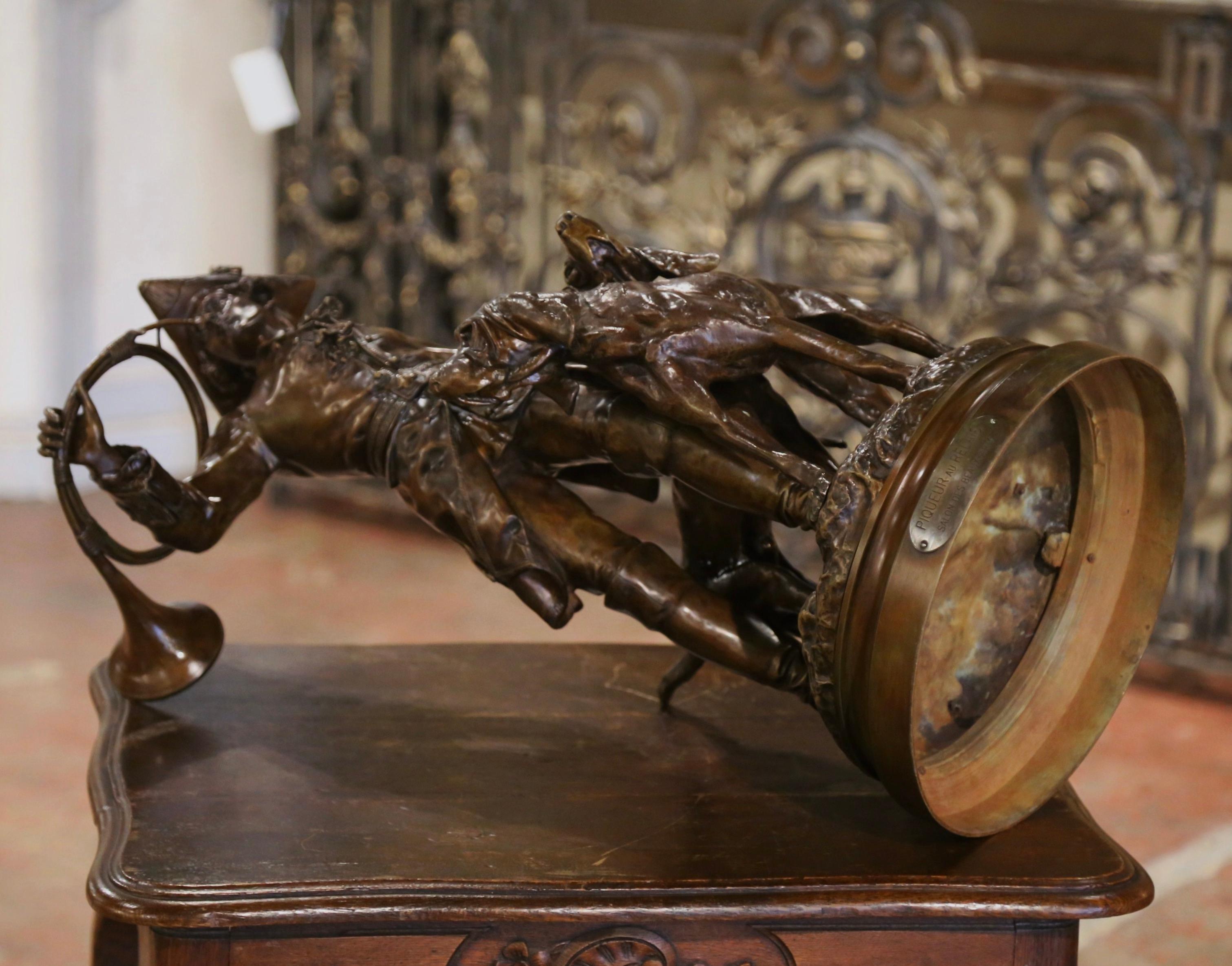 Composizione di cani e cacciatori in bronzo patinato del XIX secolo, firmata H. H. C. in vendita 6