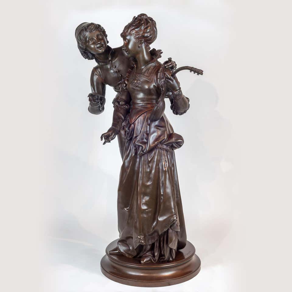 19th century patinated bronze sculpture of two lovers by Vincent Faure de Brousse
The woman holding a mandolin on her left arm. Inscribed ‘Faure de Brousse’
Artist: Vincent Desire Faure de Brousse (1876 - 1908)
Origin: French
Date: 19th