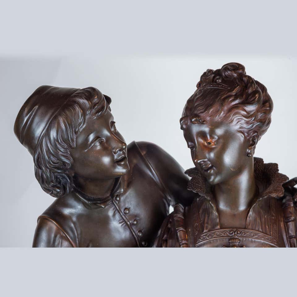 Patinated Bronze Sculpture of Two Lovers by Vincent Faure de Brousse In Good Condition For Sale In New York, NY
