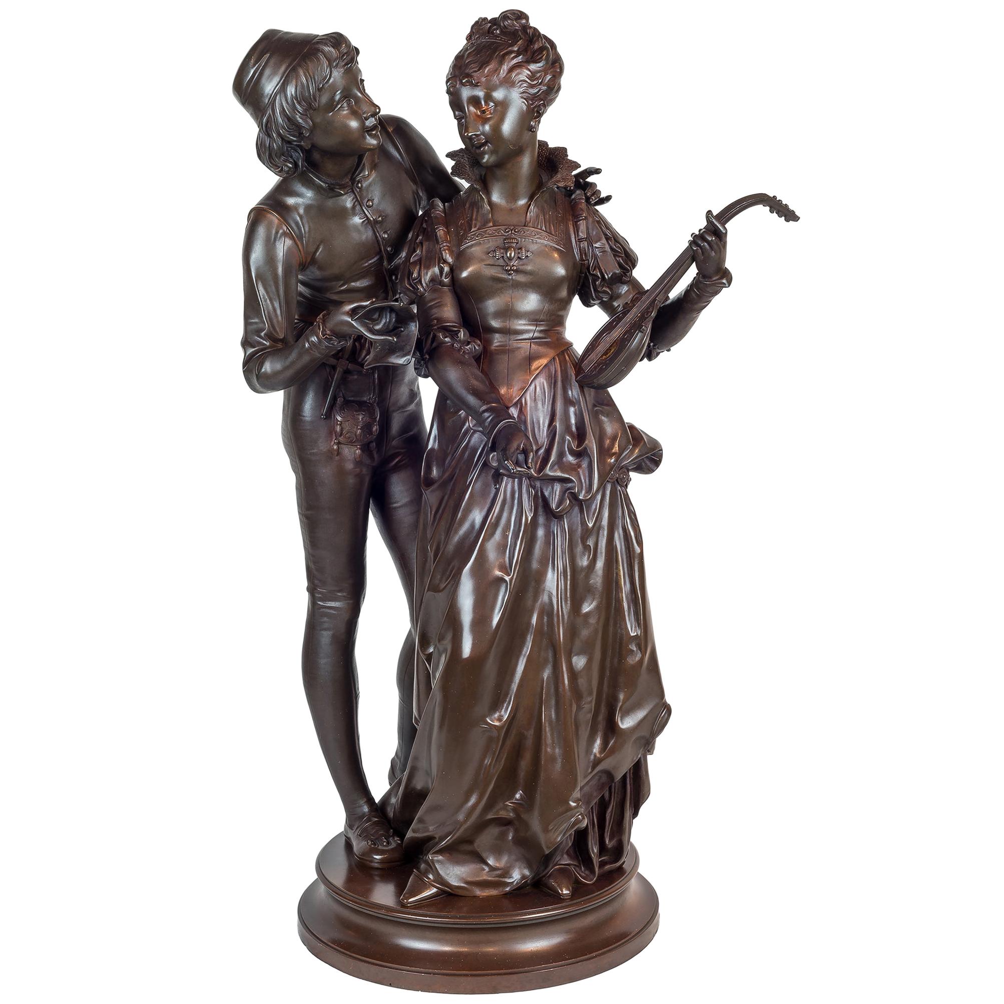 Patinierte Bronzeskulptur zweier Liebhaber von Vincent Faure de Brousse im Angebot