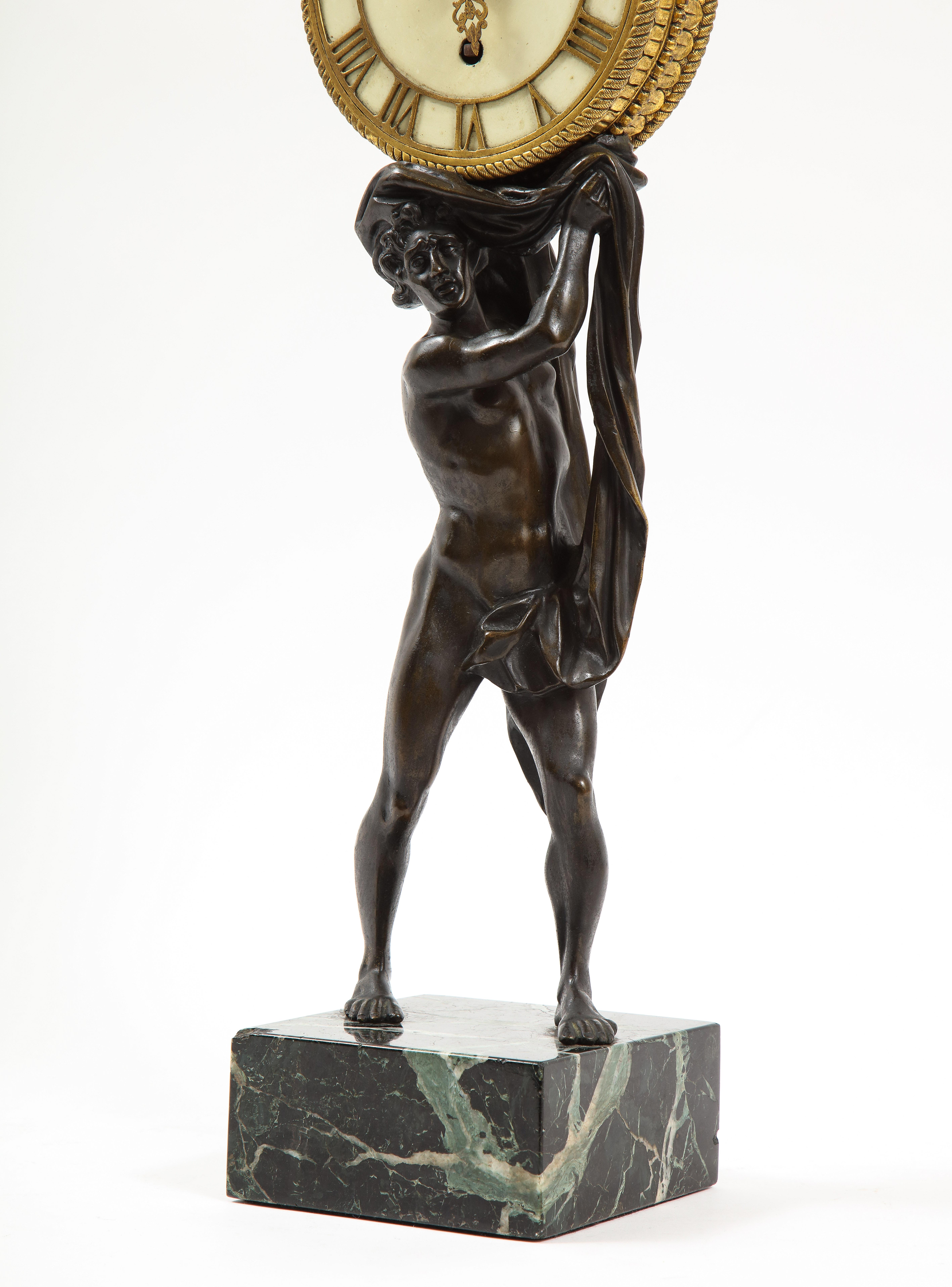 Orologio Ercole in bronzo patinato e dorato del 19° secolo su base in marmo, E.F. A. Caldwell in vendita 5