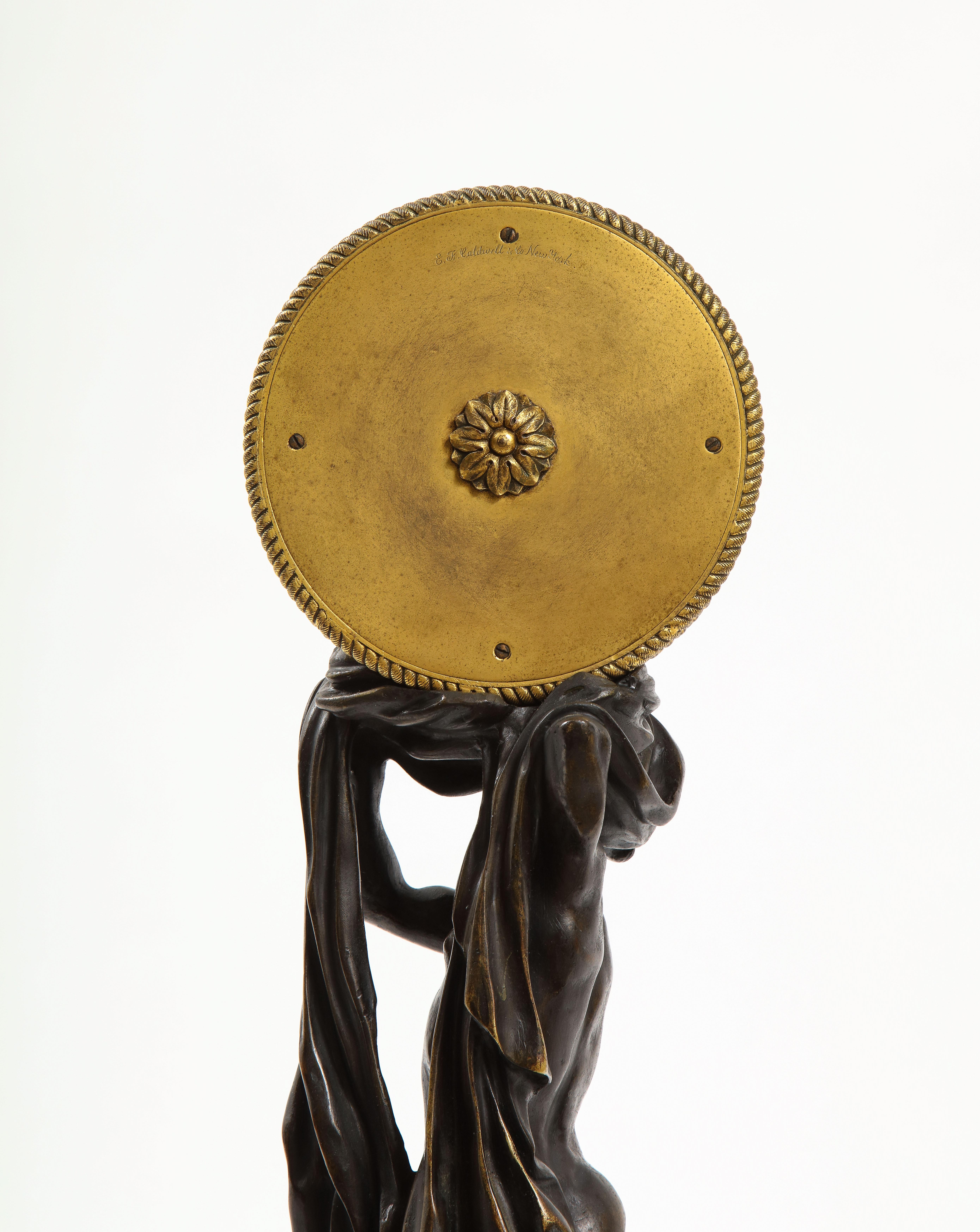 Orologio Ercole in bronzo patinato e dorato del 19° secolo su base in marmo, E.F. A. Caldwell in vendita 7