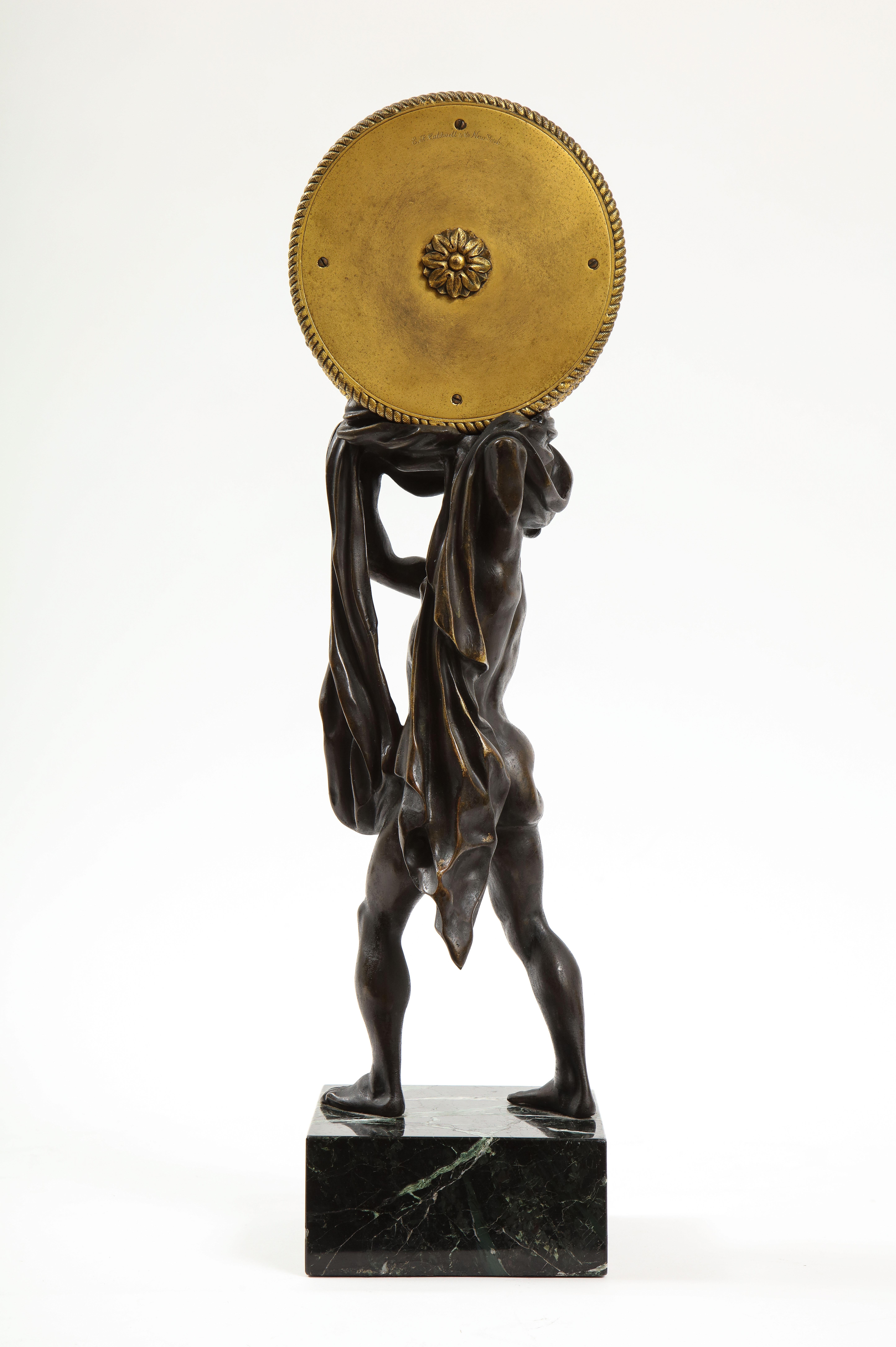 Americano Orologio Ercole in bronzo patinato e dorato del 19° secolo su base in marmo, E.F. A. Caldwell in vendita