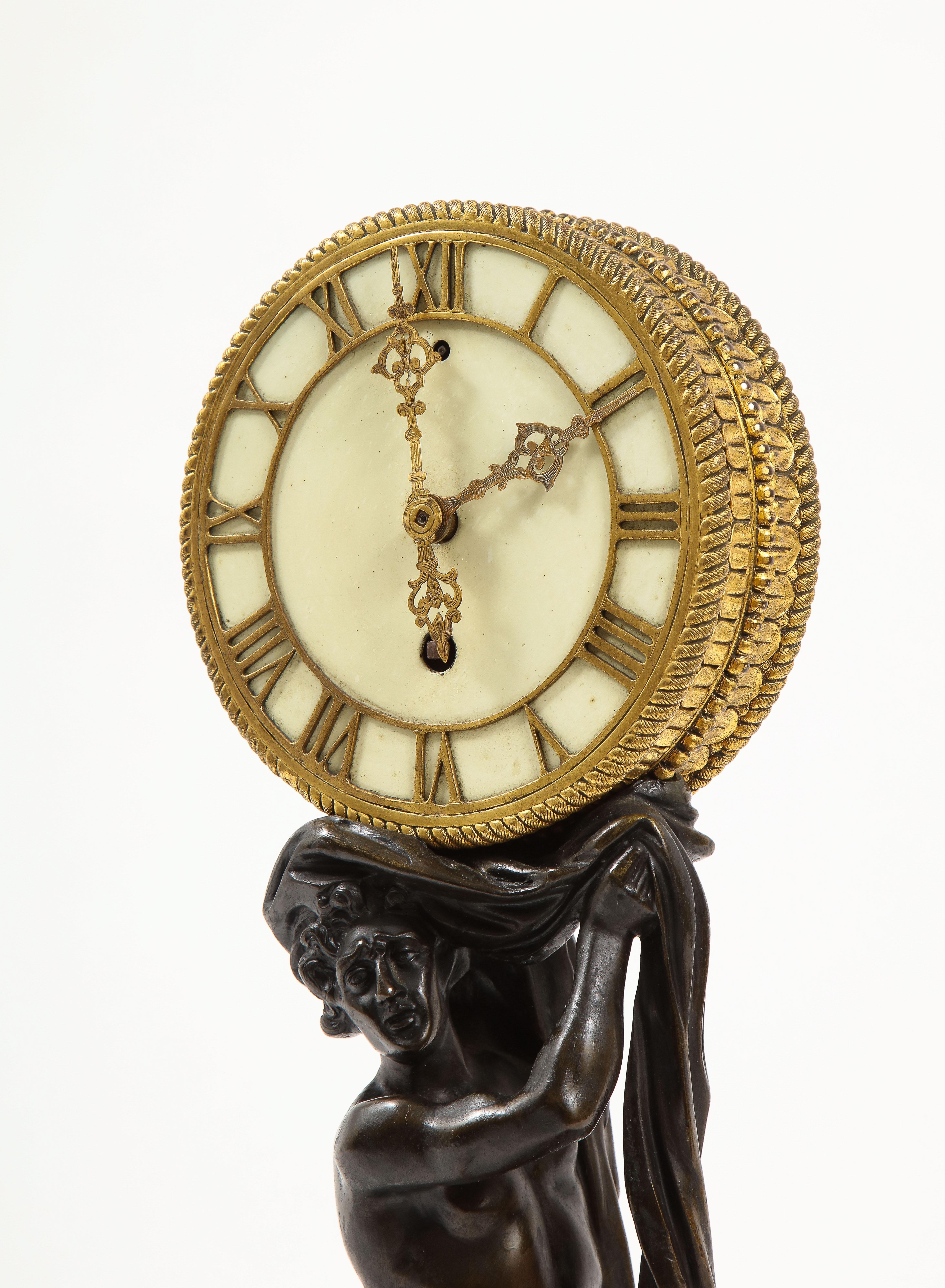 Orologio Ercole in bronzo patinato e dorato del 19° secolo su base in marmo, E.F. A. Caldwell in vendita 1