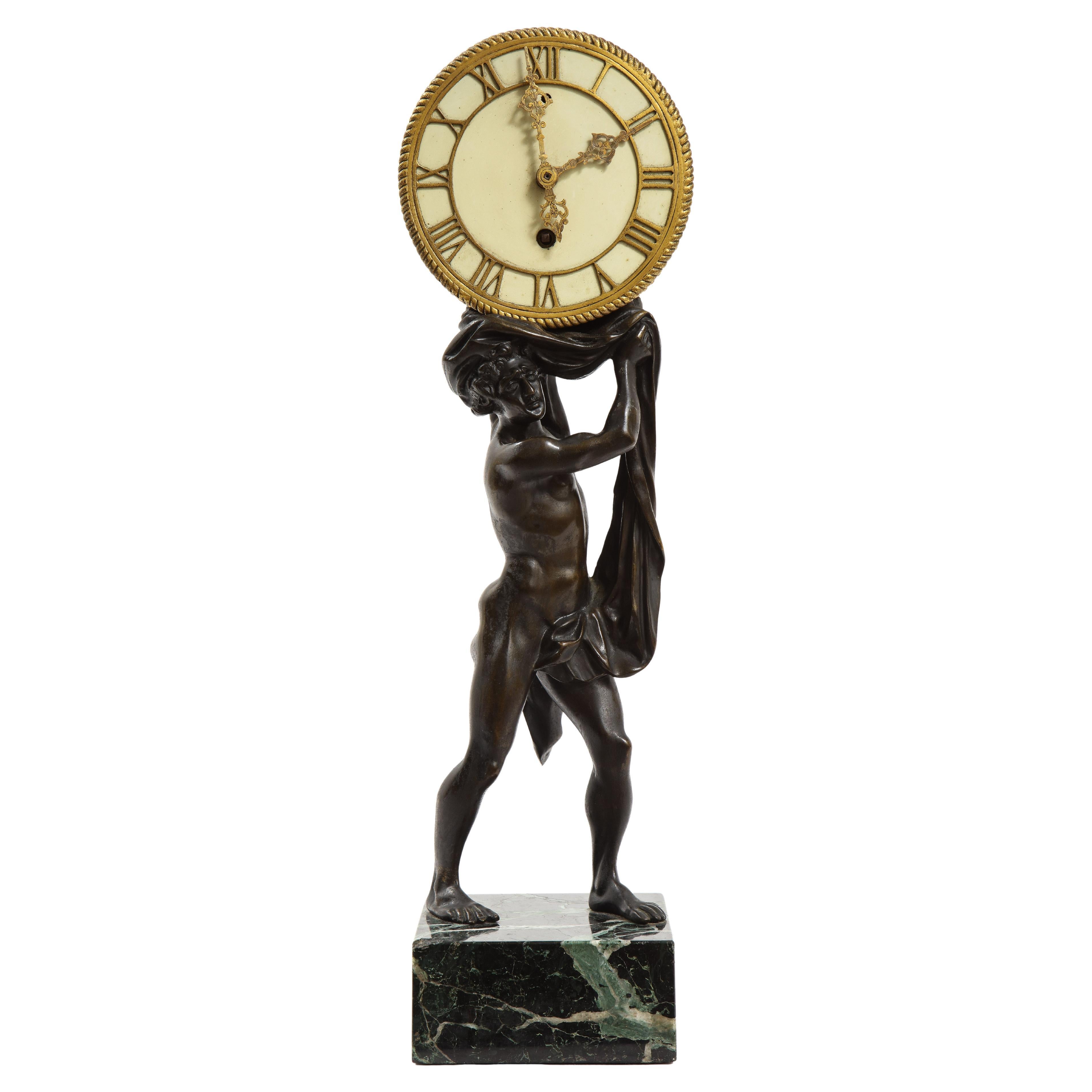 Orologio Ercole in bronzo patinato e dorato del 19° secolo su base in marmo, E.F. A. Caldwell in vendita