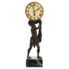 Reloj Hércules de bronce patinado y dorado del S. XIX sobre base de mármol, E. F. Caldwell