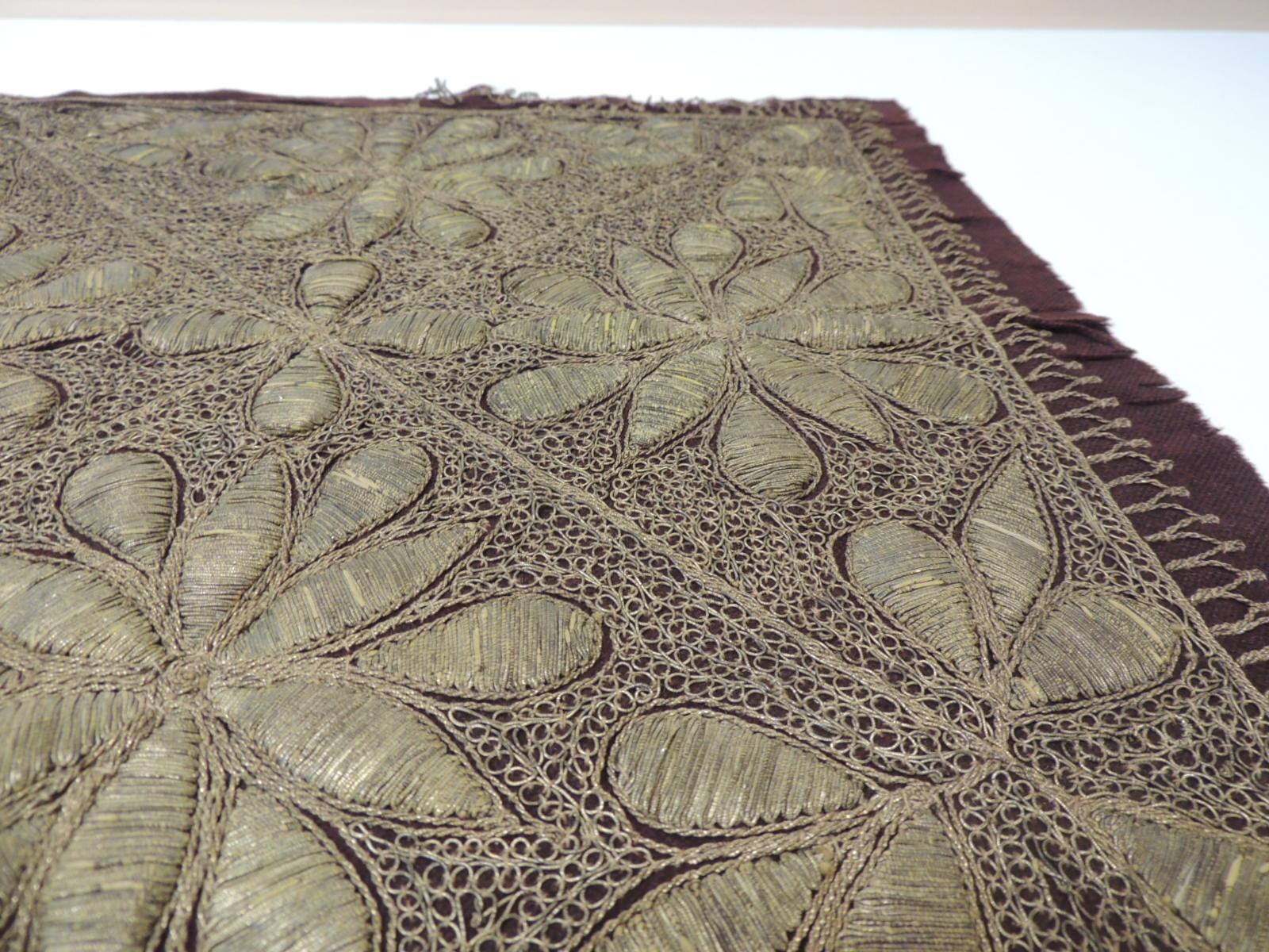 Moorish 19th Century Persian Ottoman Empire Gold Metallic Threads Embroidered Textile