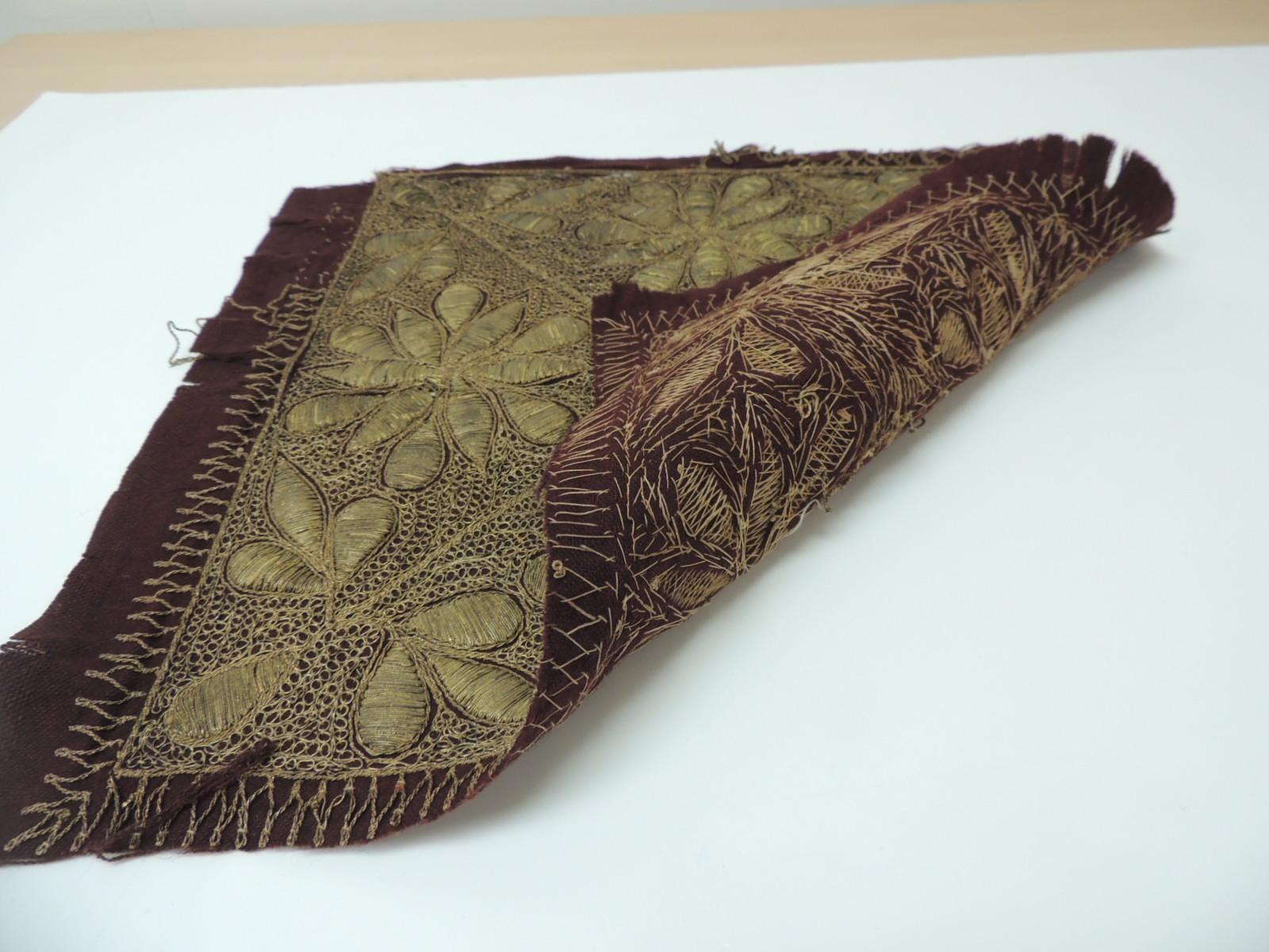 Armenian 19th Century Persian Ottoman Empire Gold Metallic Threads Embroidered Textile