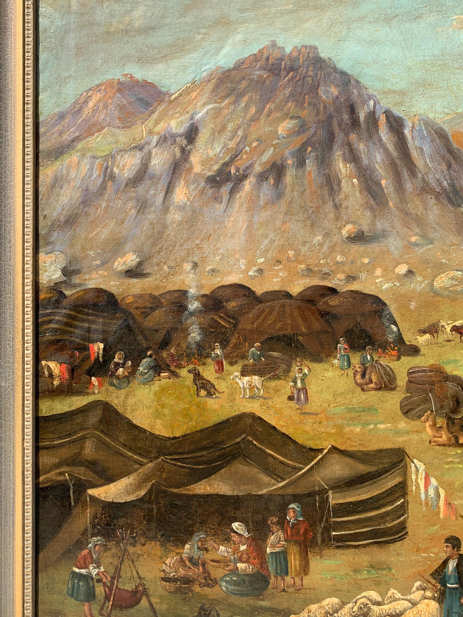 19th C. Persian Qajar Dynasty Oil on Canvas Painting Circle of Kamal Al Mulk 3