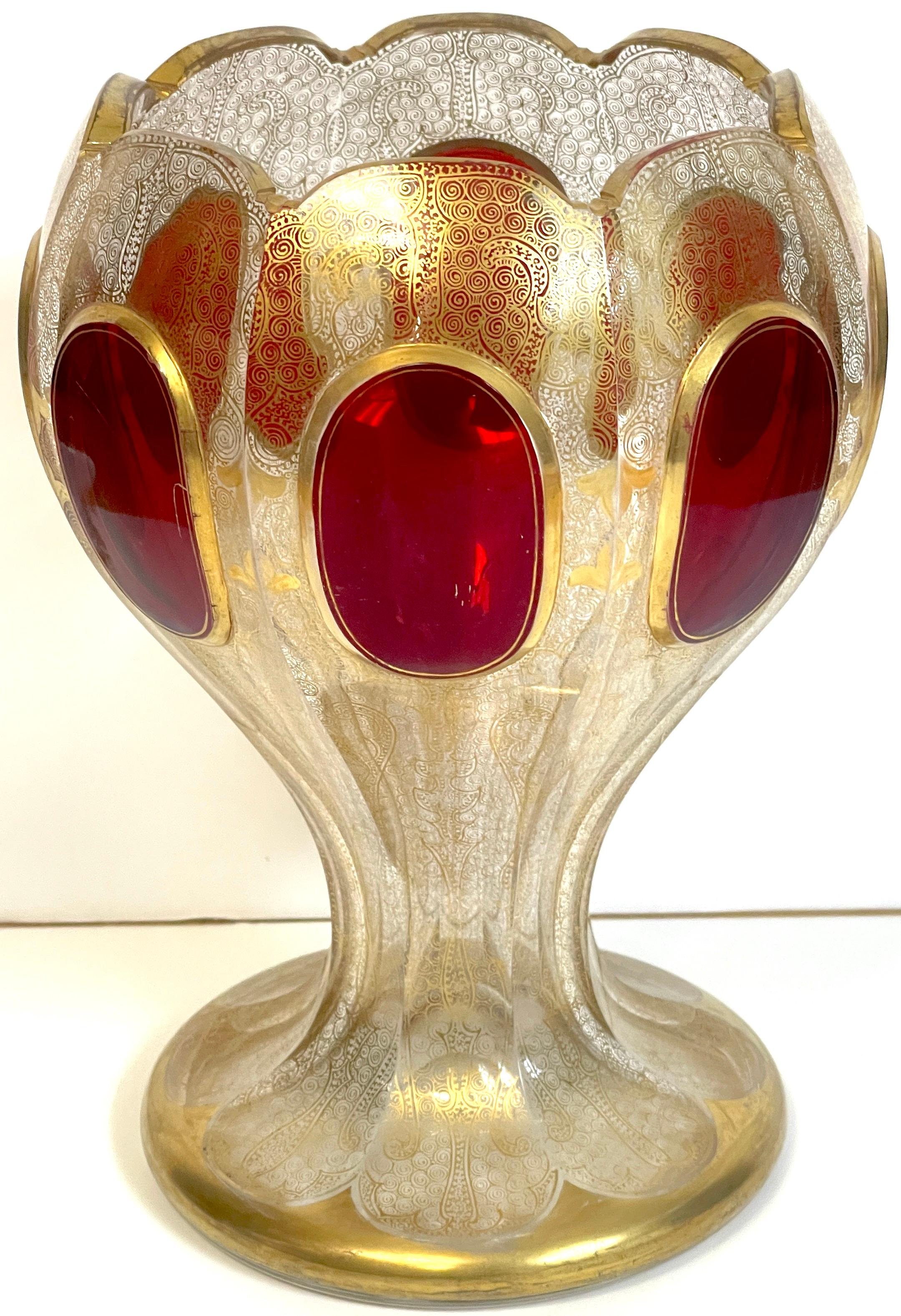 High Victorian 19th C Persian Style Gilt Enamel & Ruby Jeweled Vase, Signed For Sale