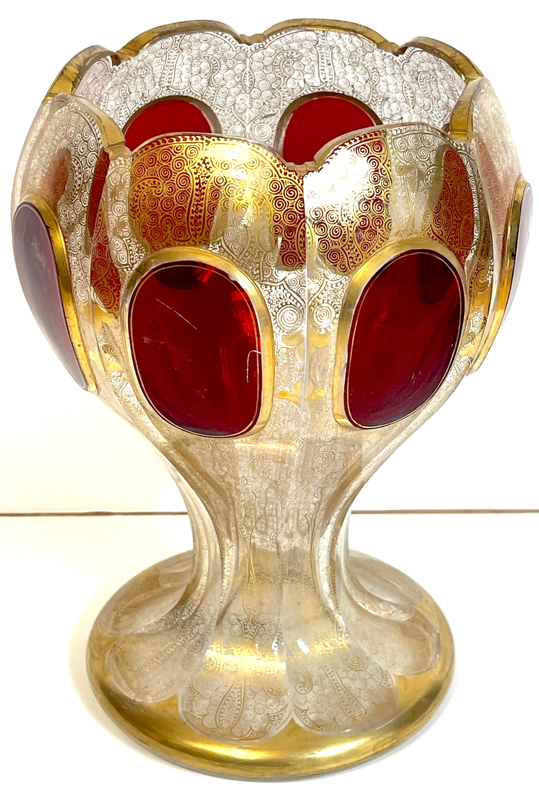 Enameled 19th C Persian Style Gilt Enamel & Ruby Jeweled Vase, Signed For Sale