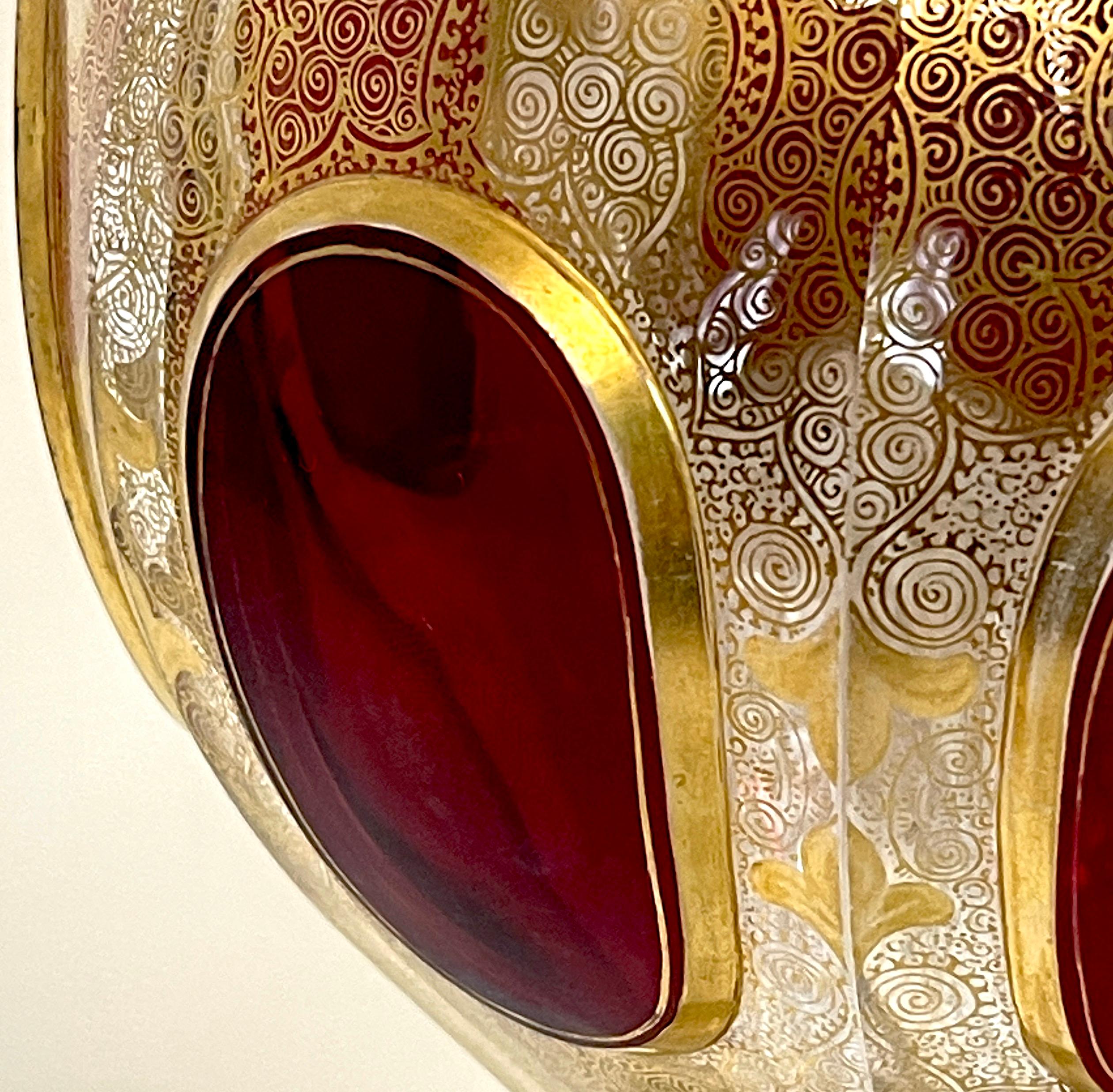 Crystal 19th C Persian Style Gilt Enamel & Ruby Jeweled Vase, Signed For Sale
