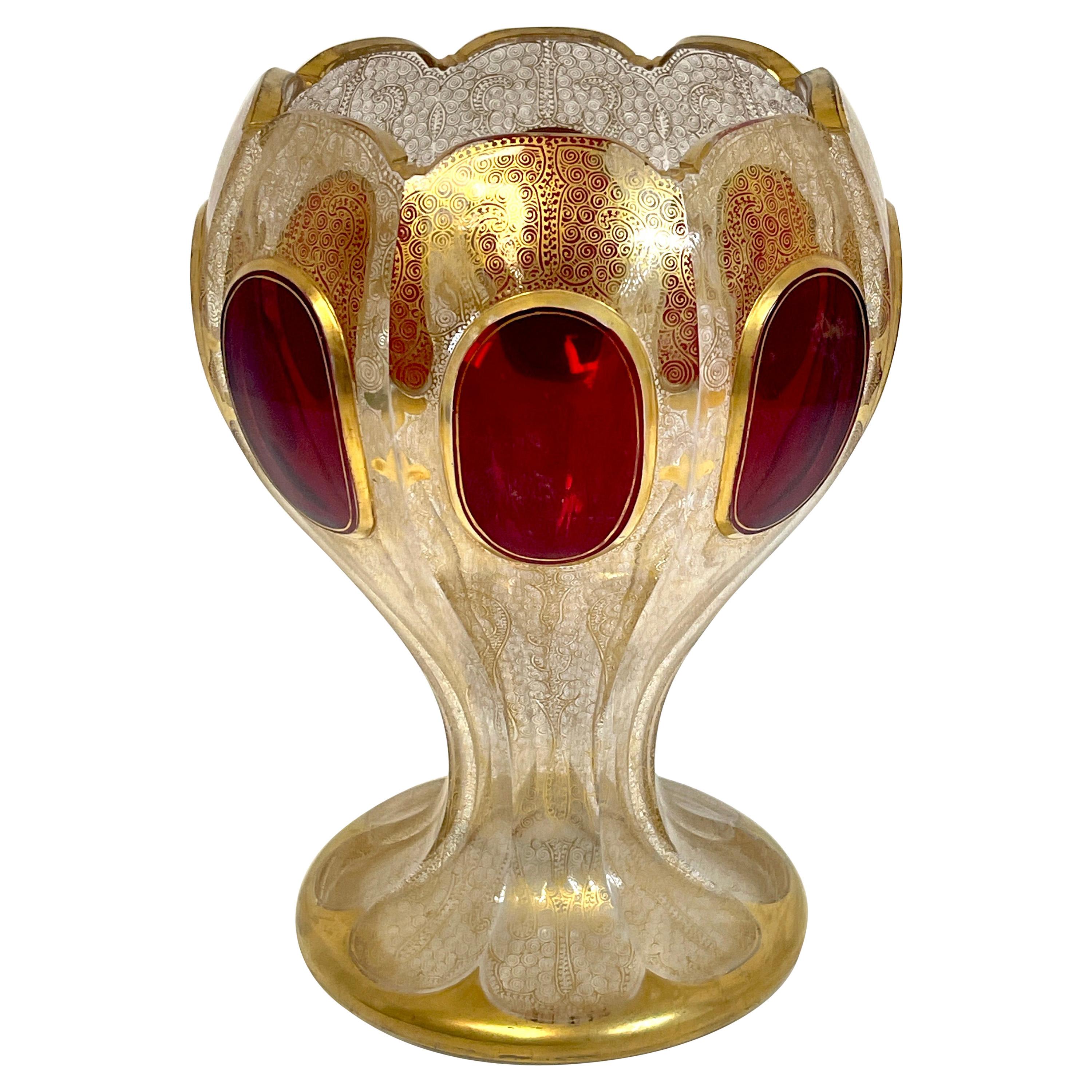 19th C Persian Style Gilt Enamel & Ruby Jeweled Vase, Signed For Sale