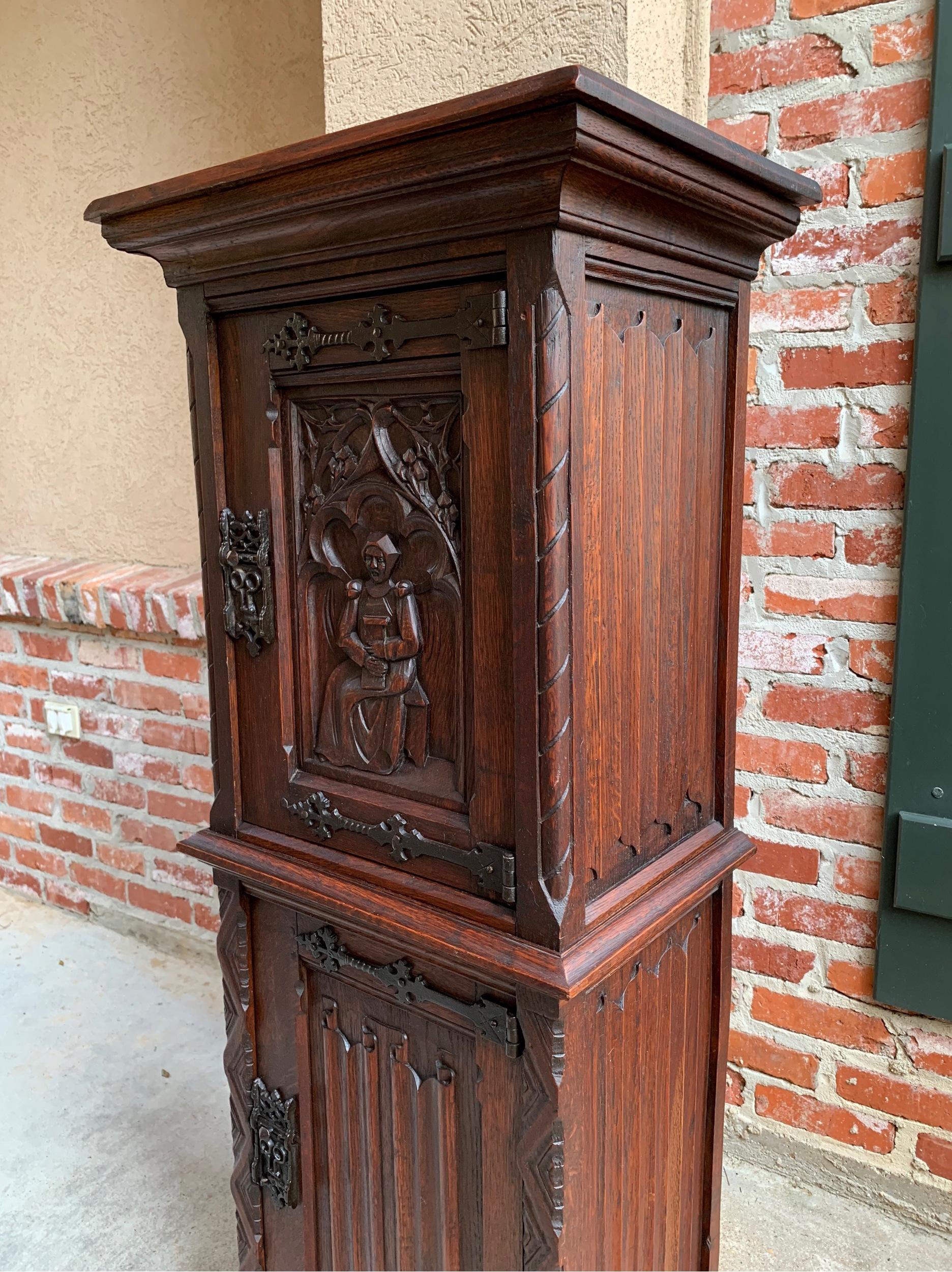 19th Century Petite French Carved Oak Gothic Vestment Cabinet Prayer Room 2