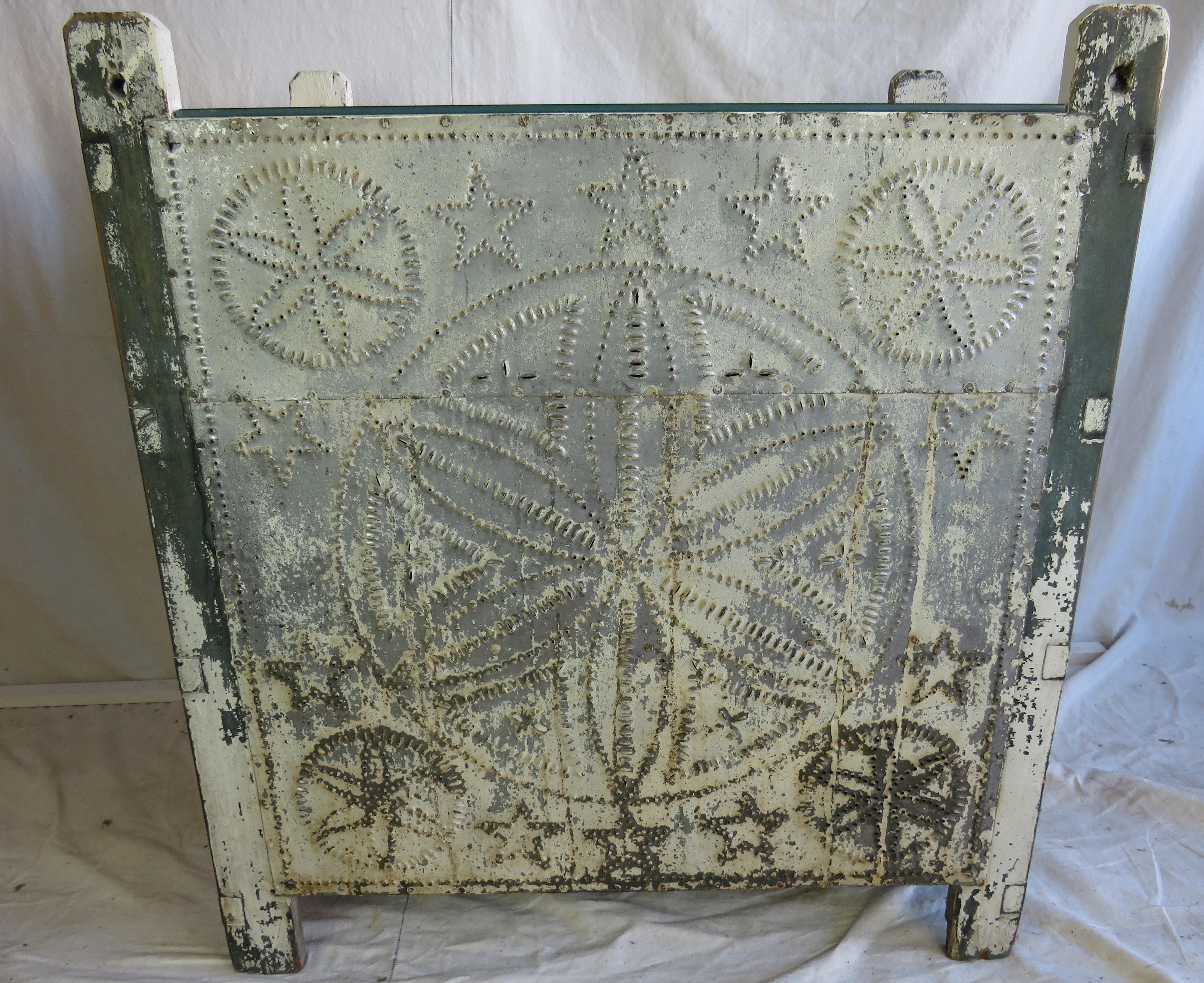 19th Century 19th C. Pie Safe in White Paint With Punched Tin Decoration For Sale