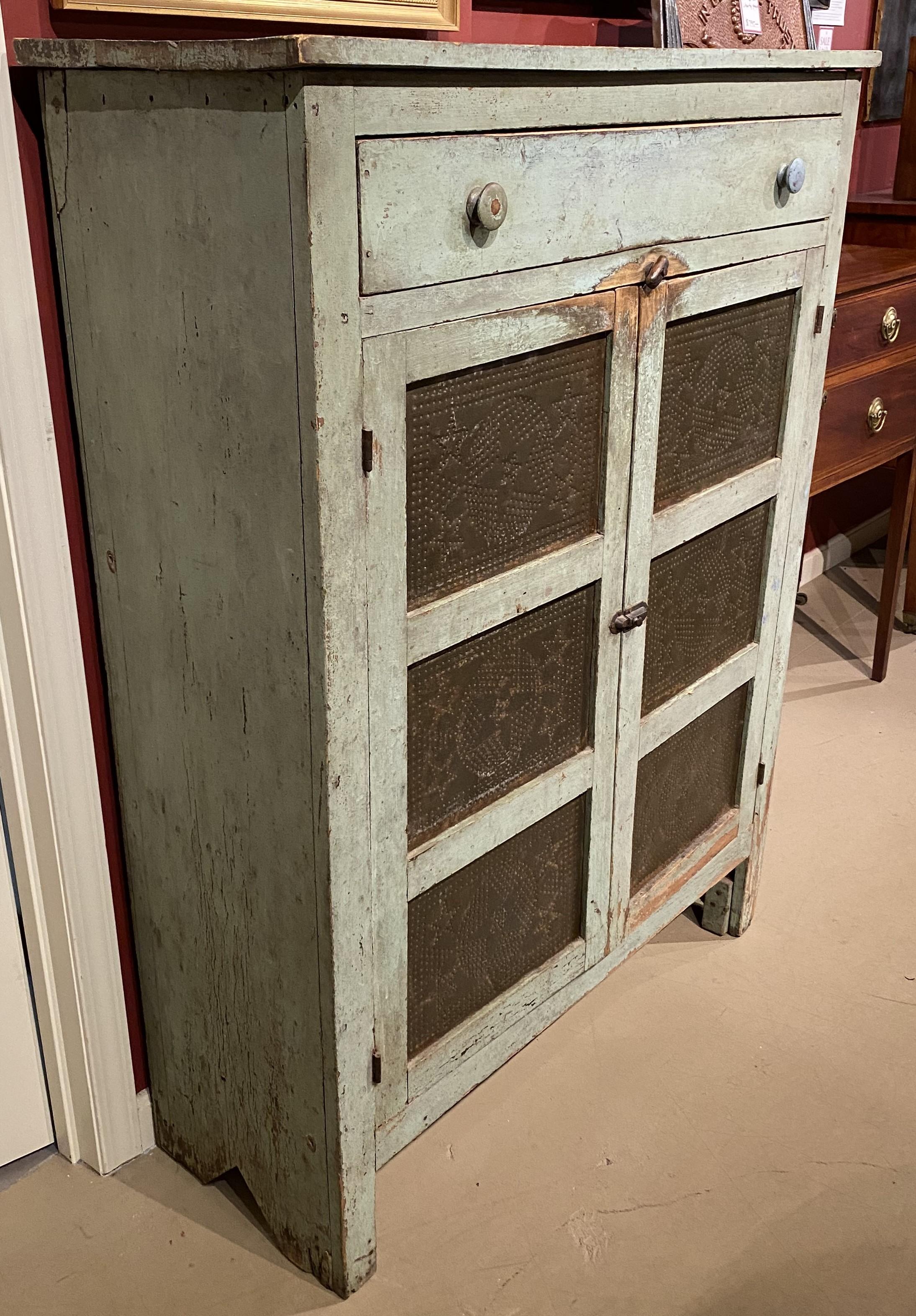 antique pie safe punched tin panels