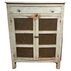 Used 19th c Pie Safe with Punched Tin Panels in Old Green Paint
