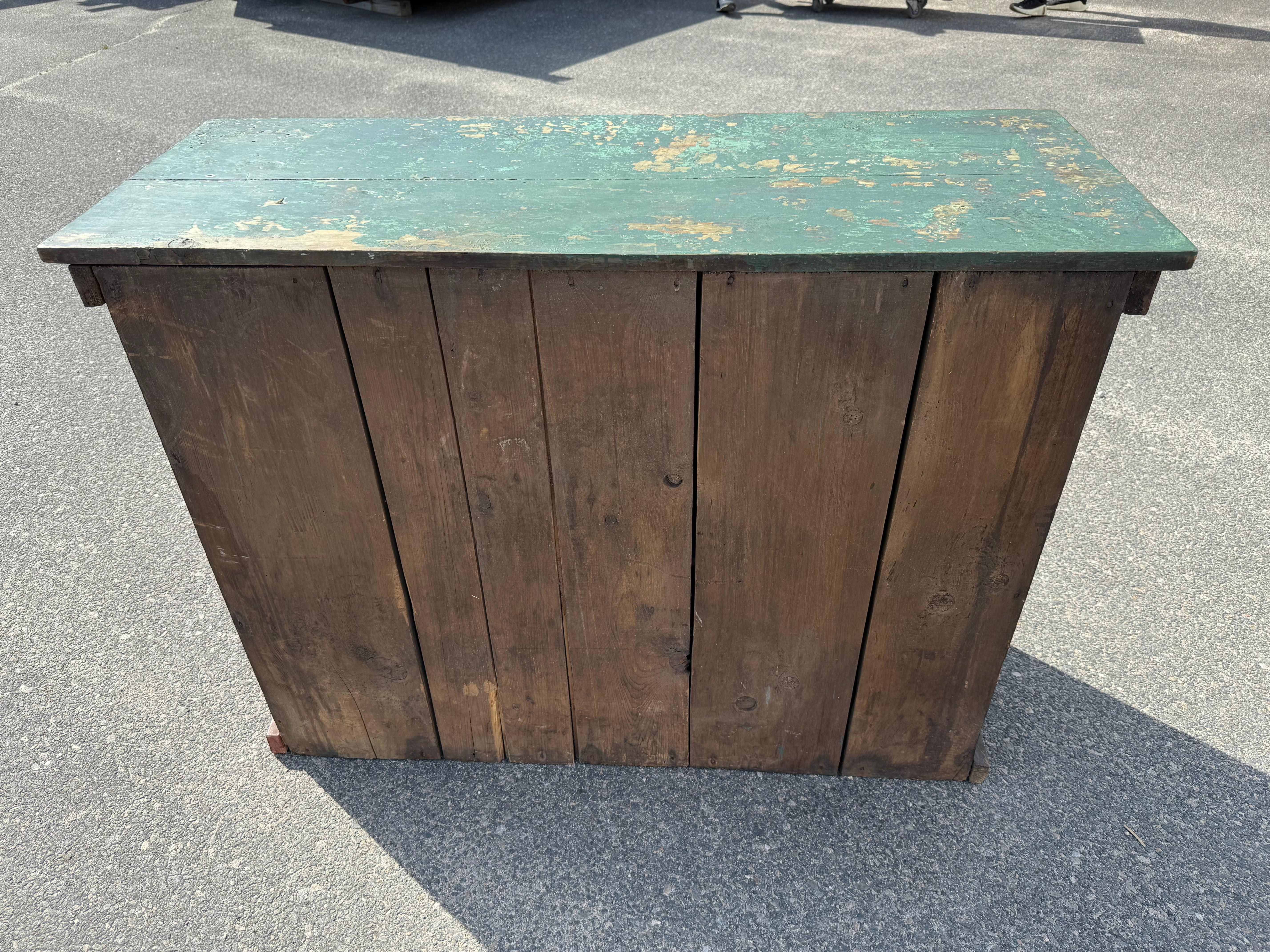 19th Century 19th c. Pine Buffet in Early Green/Blue Paint For Sale