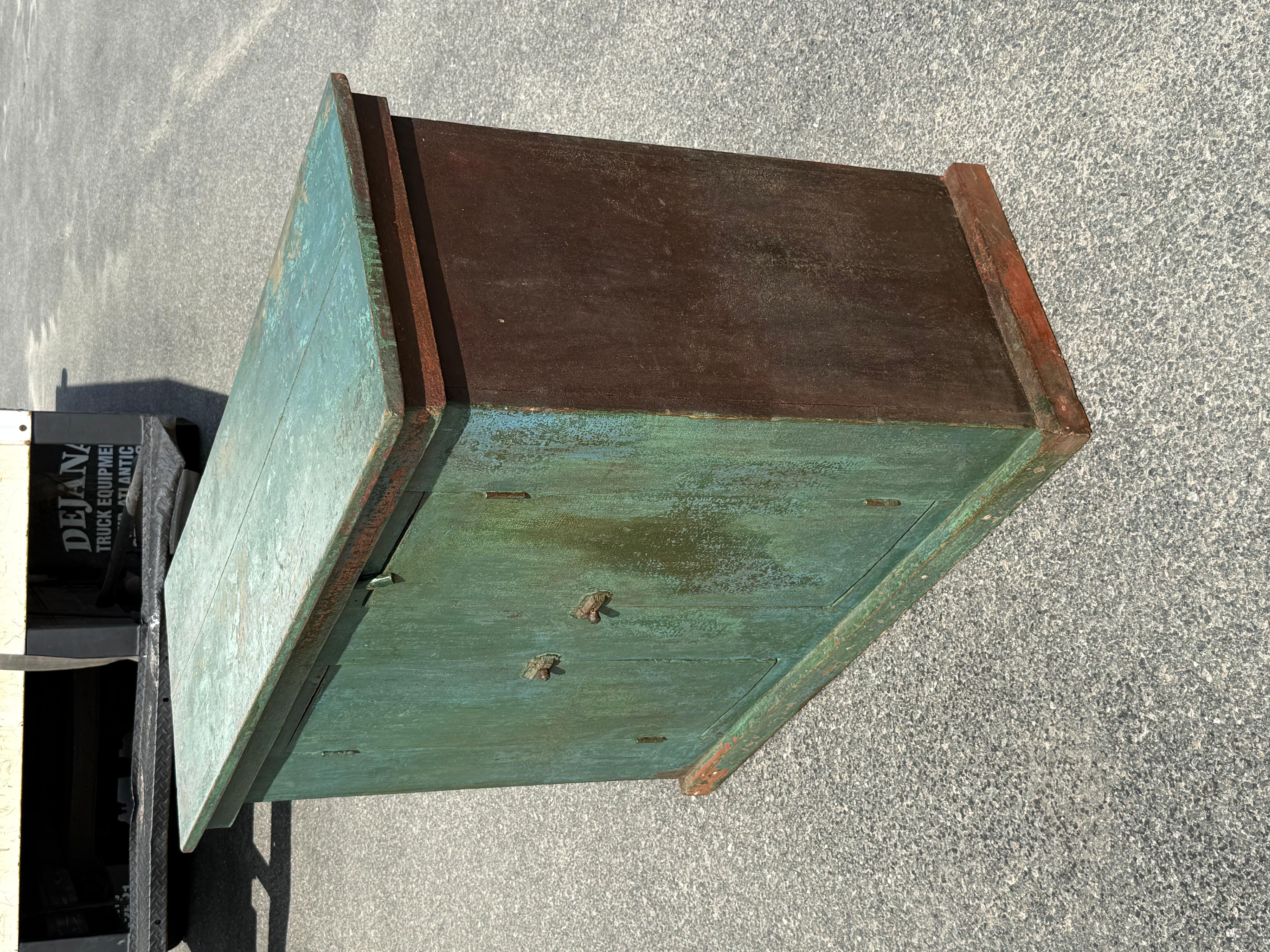 19th c. Pine Buffet in Early Green/Blue Paint For Sale 1