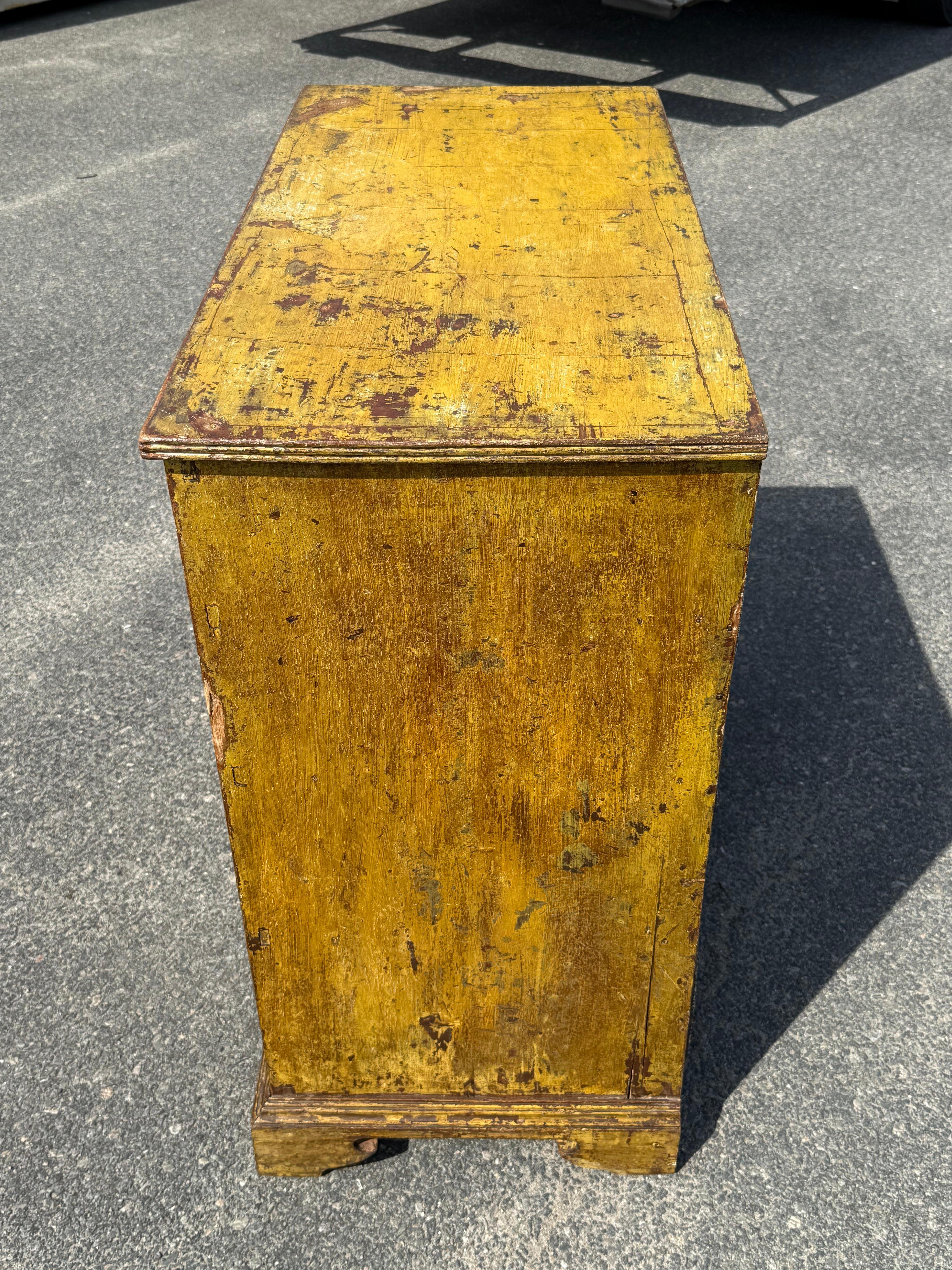 Canadian 19th c. PIne Chest of Drawers in Mustard Paint For Sale