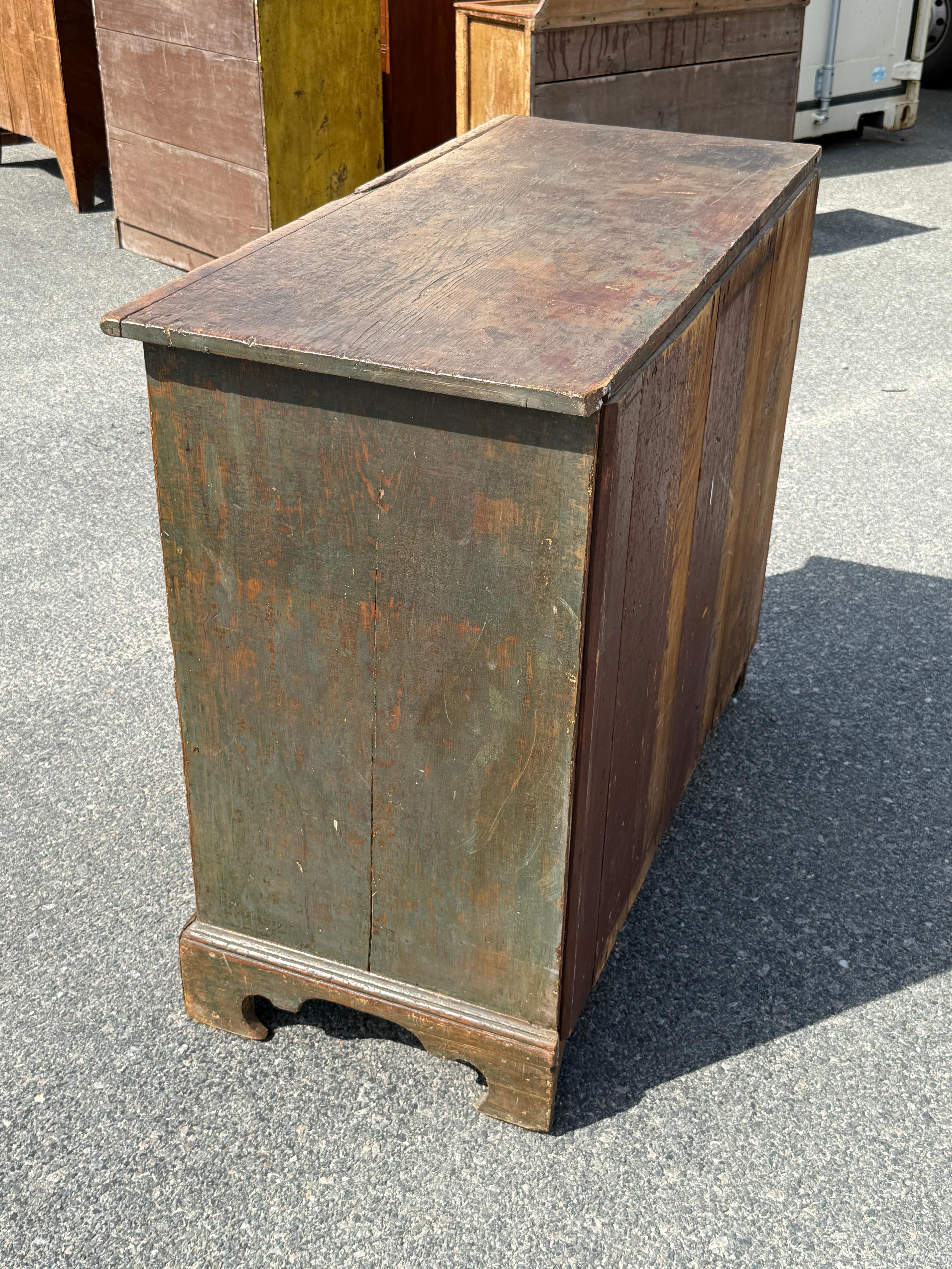 Canadian 19th c. Pine Chest of Drawers in Original Blue Paint For Sale
