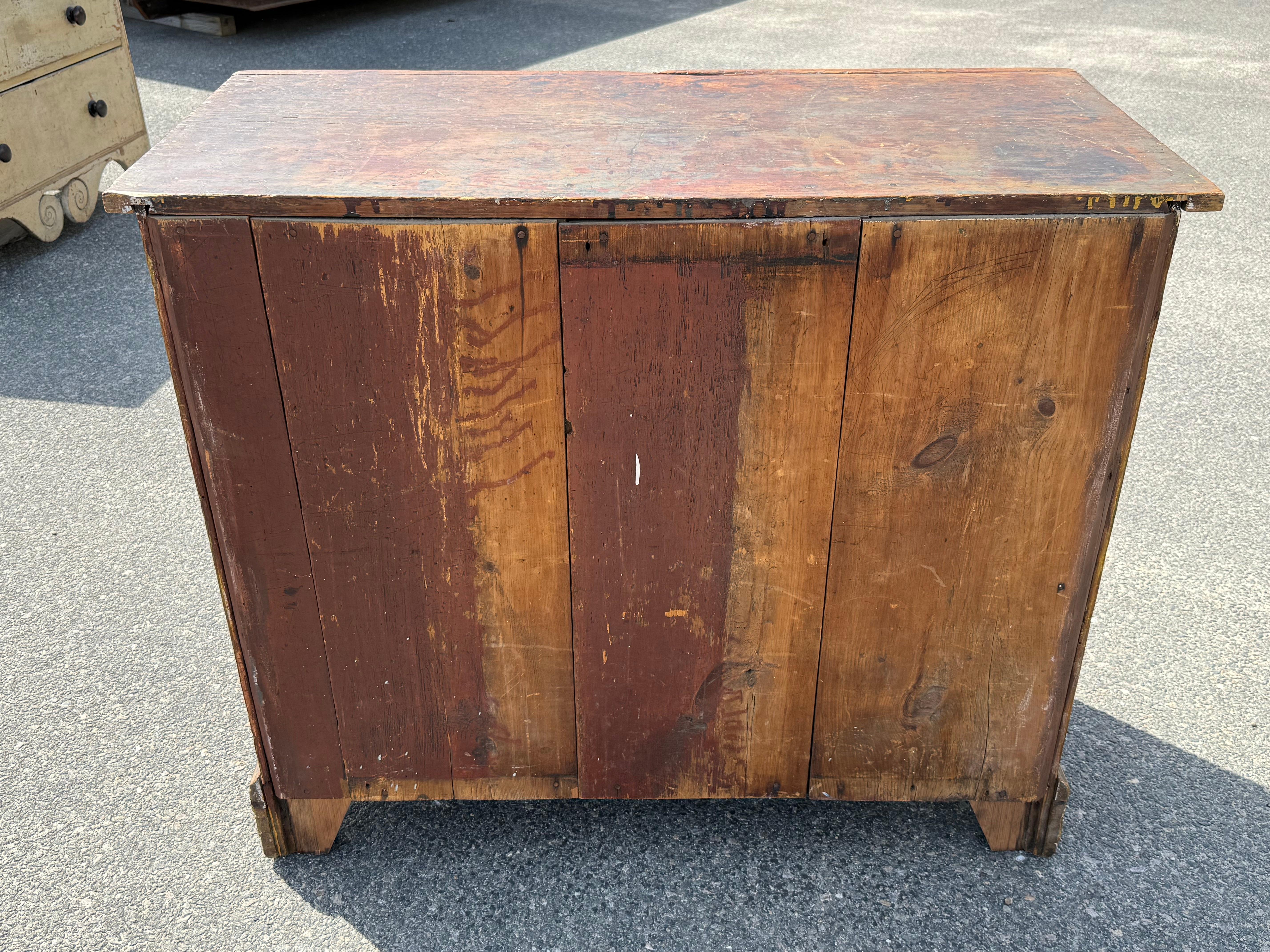 Hand-Crafted 19th c. Pine Chest of Drawers in Original Blue Paint For Sale