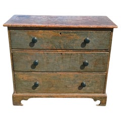 19th c. Pine Chest of Drawers in Original Blue Paint