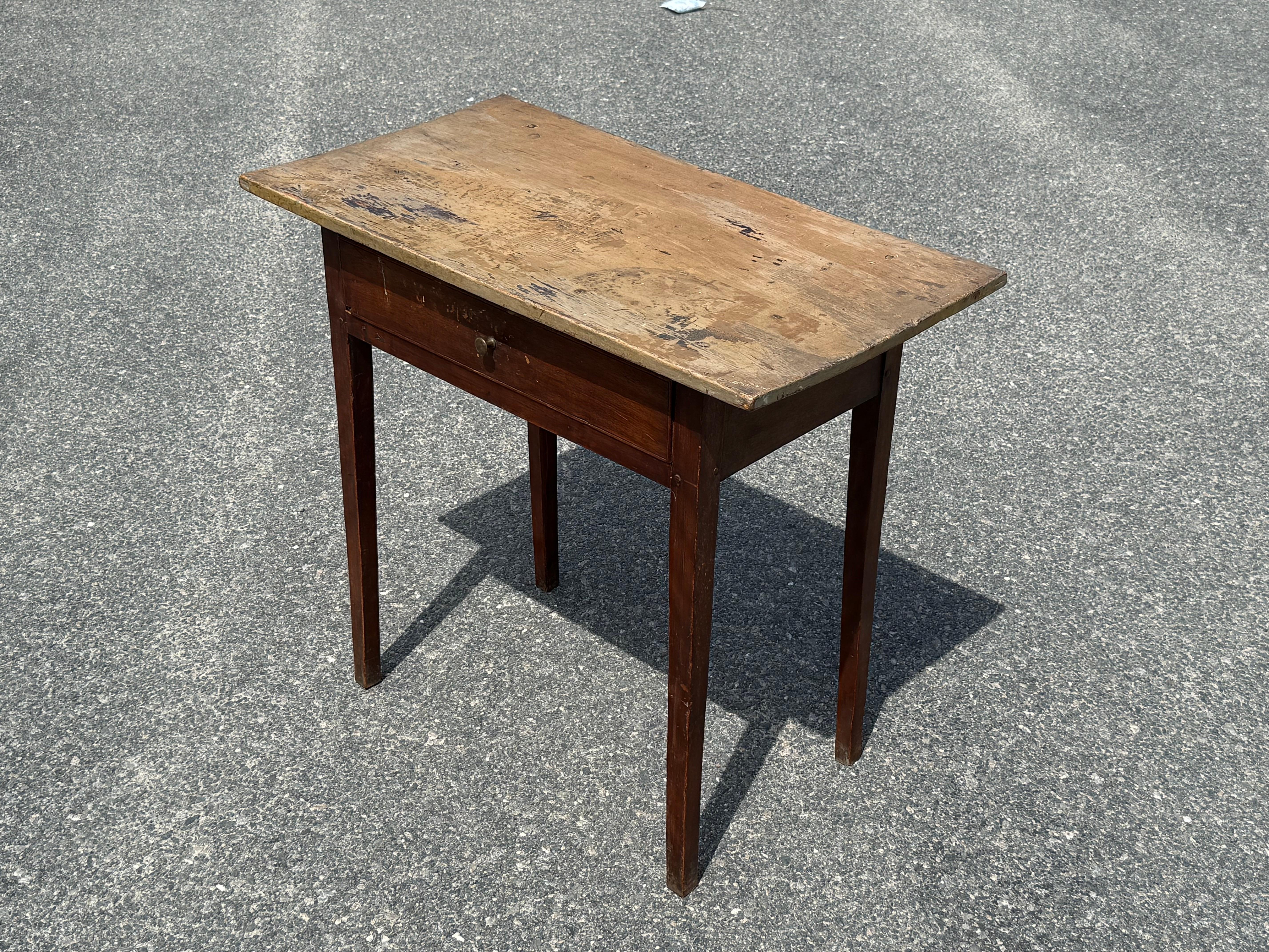 Canadian 19th C. Pine One Drawer Stand in Original Paint For Sale