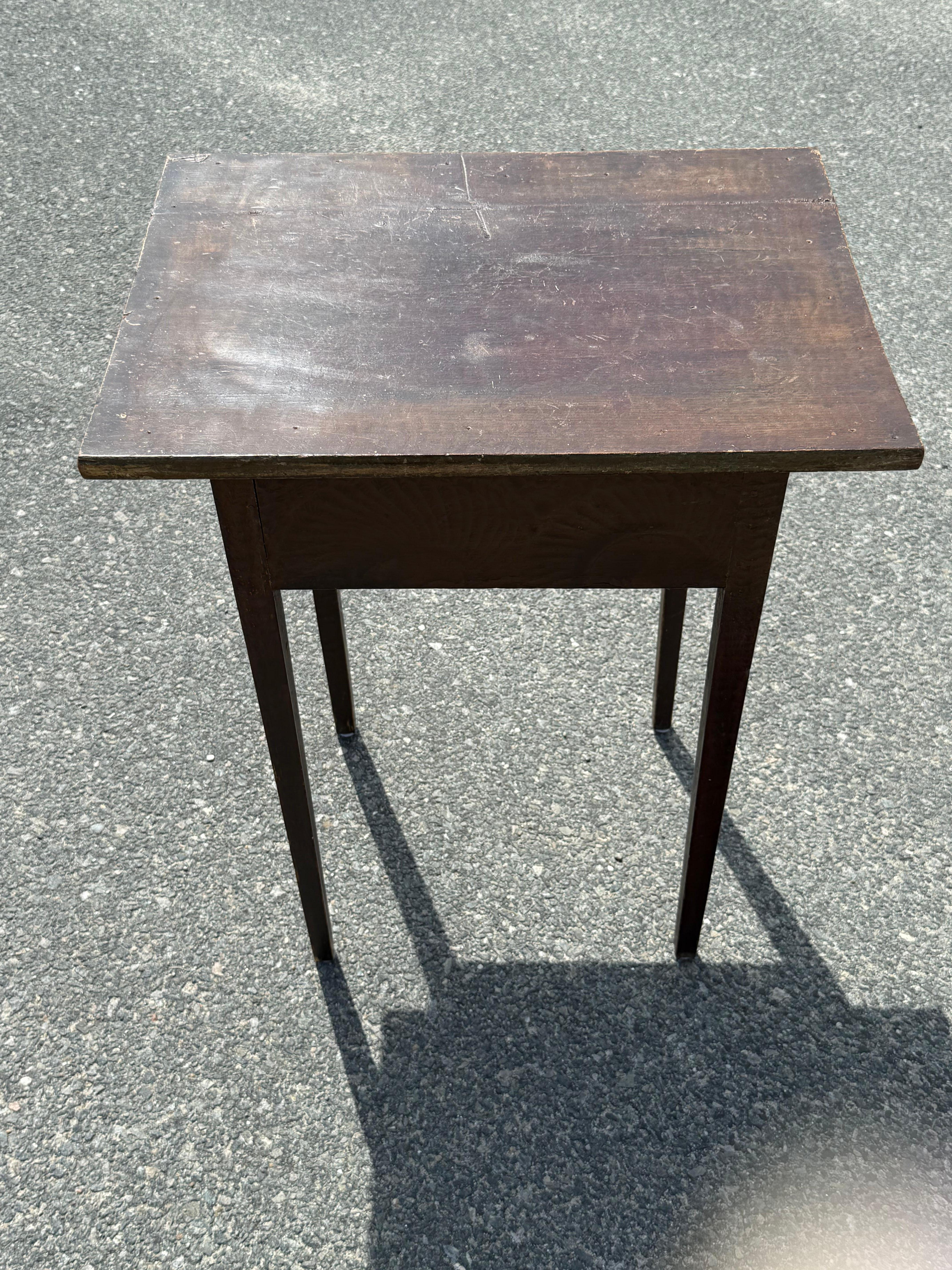 Canadian 19th c. Pine Single Drawer Stand with Faux Tiger Maple Paint For Sale
