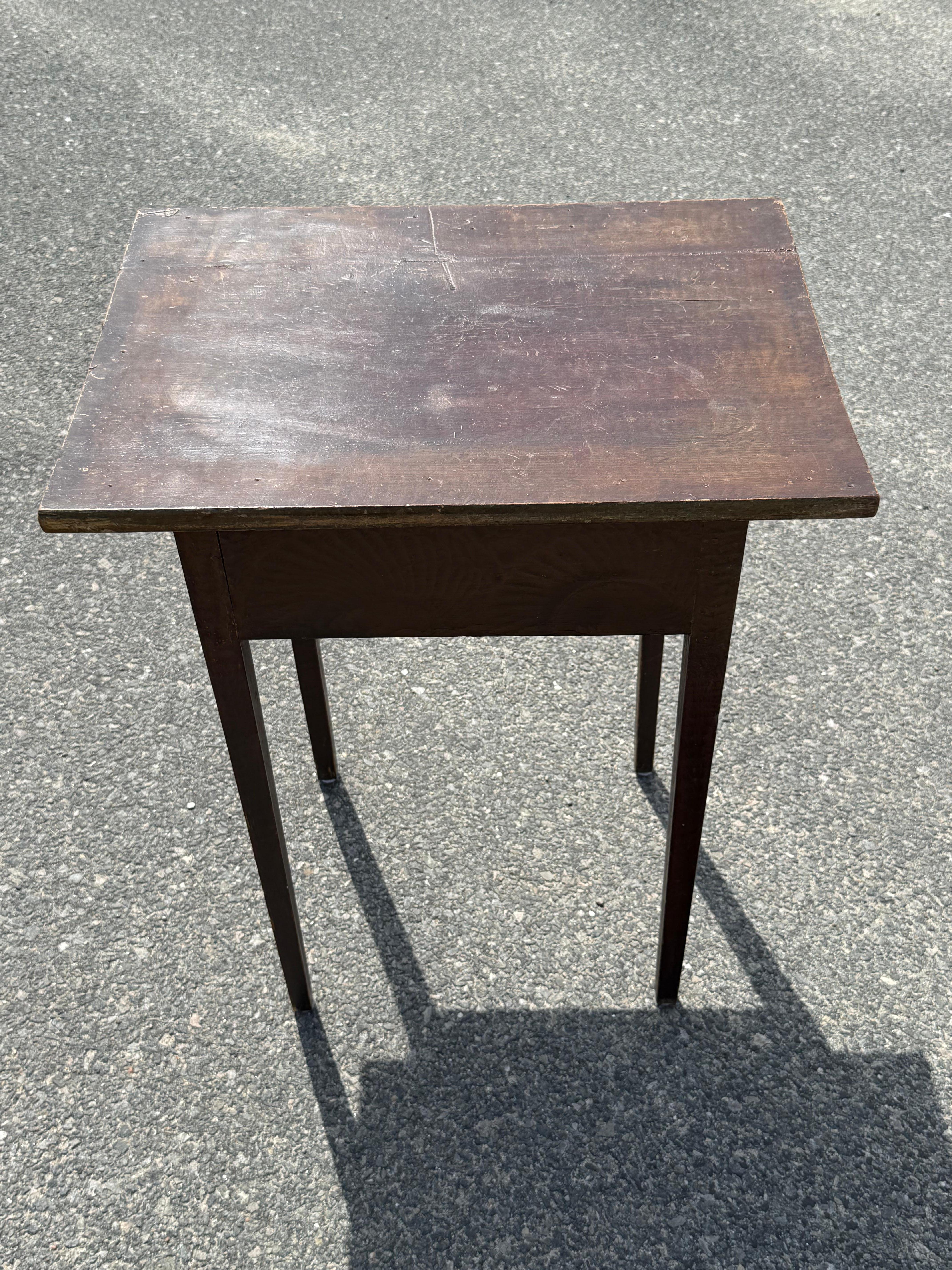 Hand-Crafted 19th c. Pine Single Drawer Stand with Faux Tiger Maple Paint For Sale