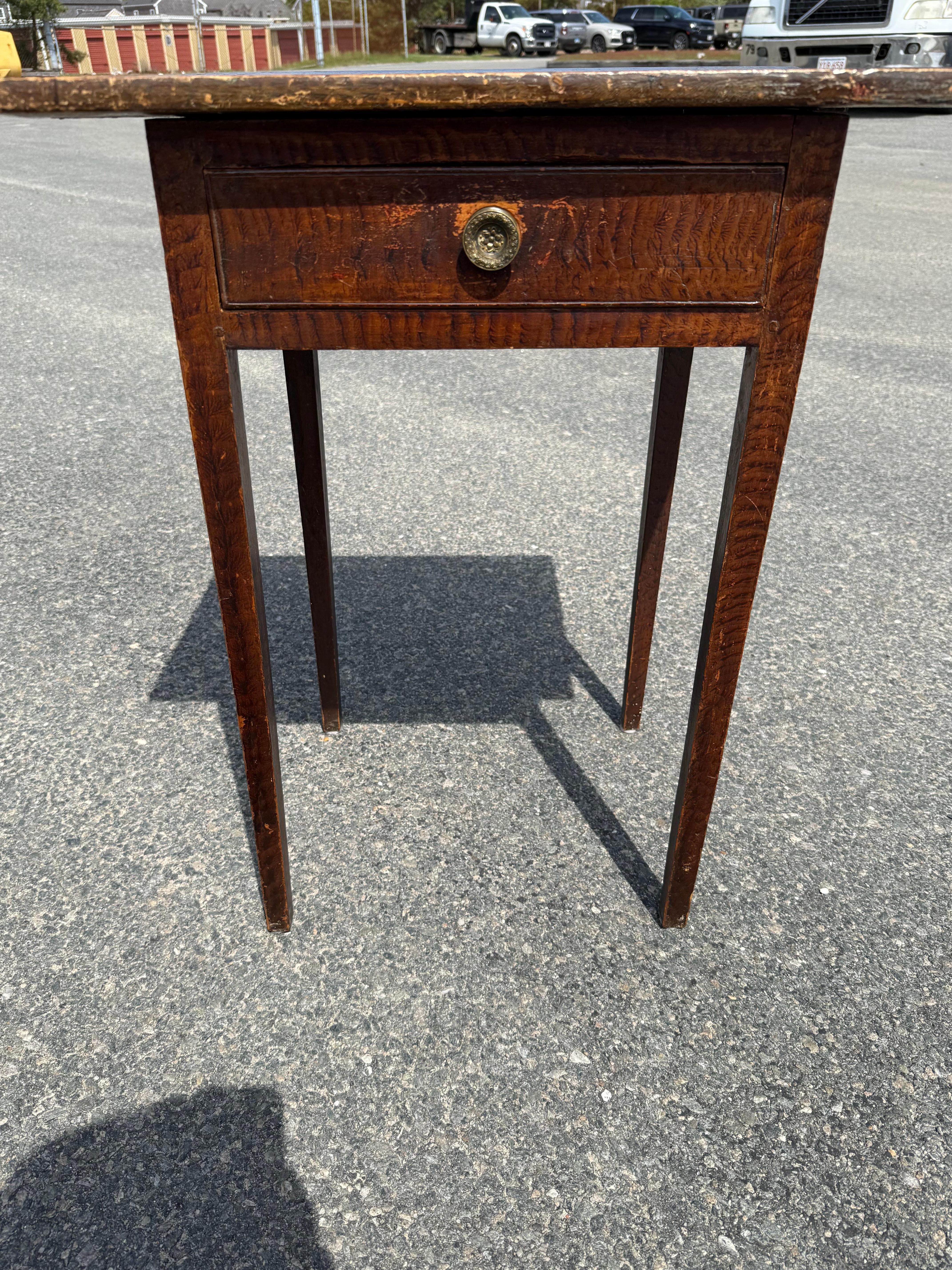 19th Century 19th c. Pine Single Drawer Stand with Faux Tiger Maple Paint For Sale