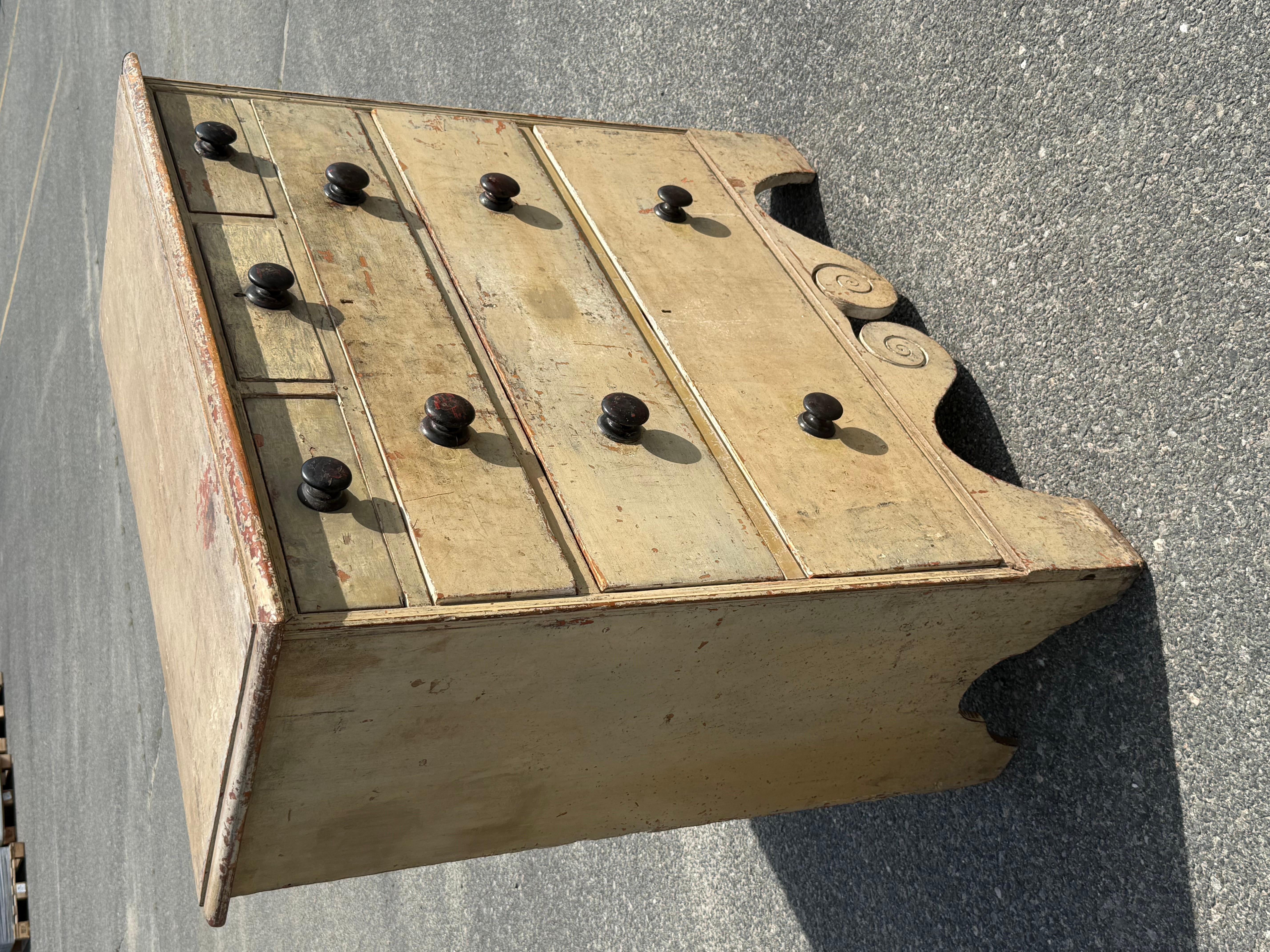 Canadian 19th c. Pine Six Drawer Chest in Cream Paint For Sale