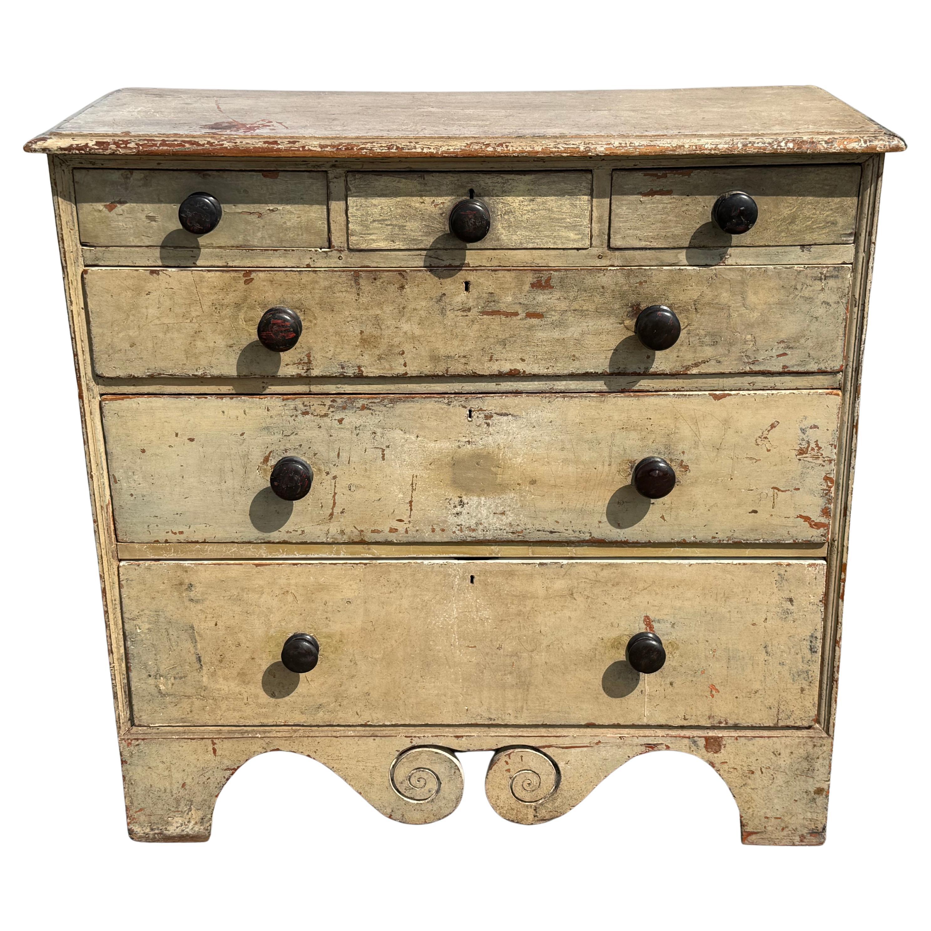 19th c. Pine Six Drawer Chest in Cream Paint