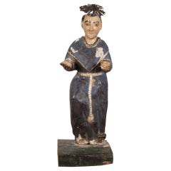 19th Century Polychromed Mexican Carved Wood Santo, circa 1800-1850