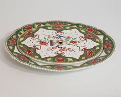 Porcelain Large Meat Platter with Matching Drainer "Chinoiserie" Design