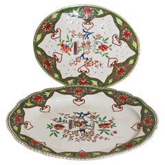 19th C. Porcelain Large Meat Platter with Matching Drainer "Chinoiserie" Design