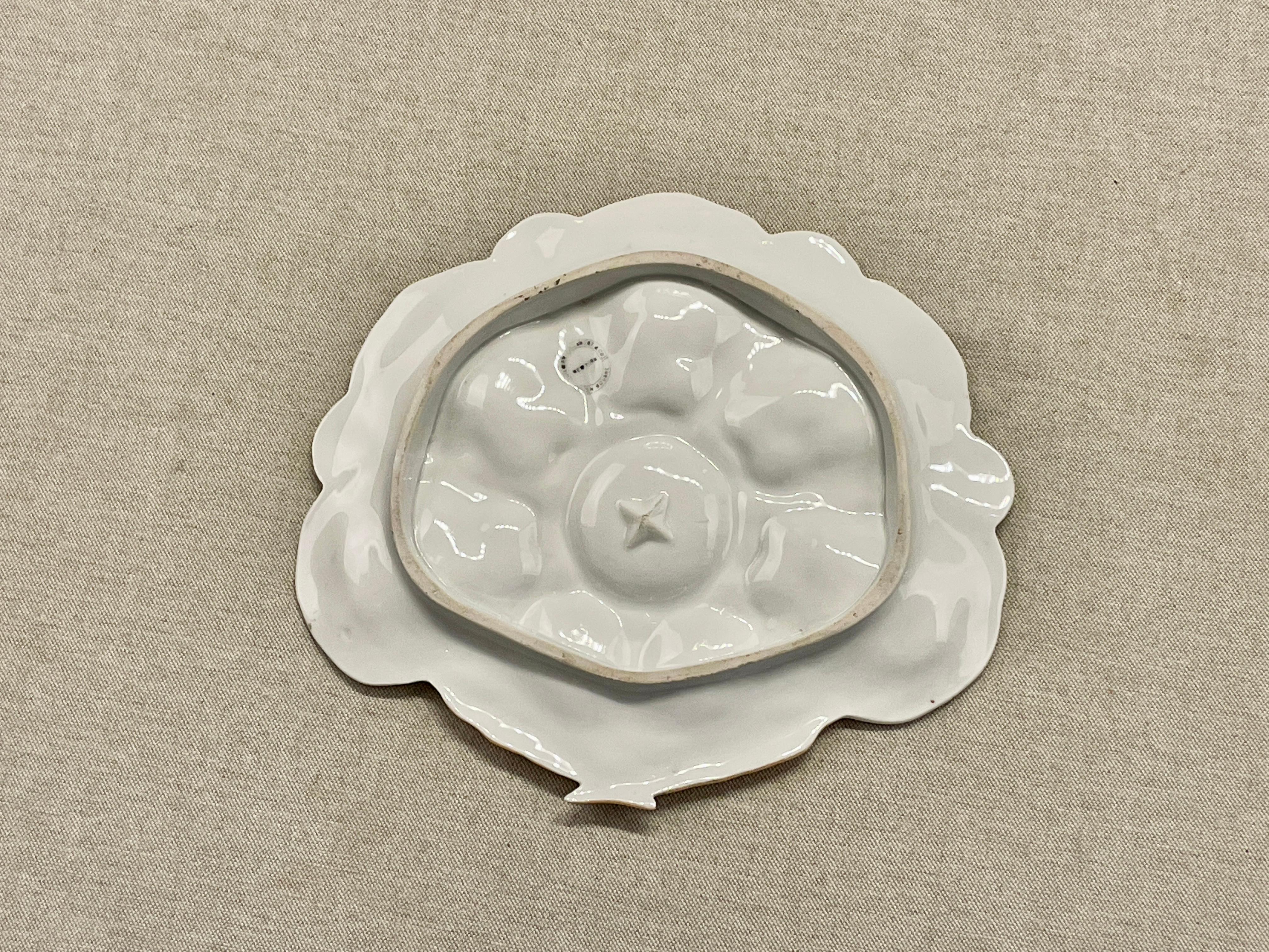 Hand-Painted 19th c. Porcelain Oyster Plate For Sale