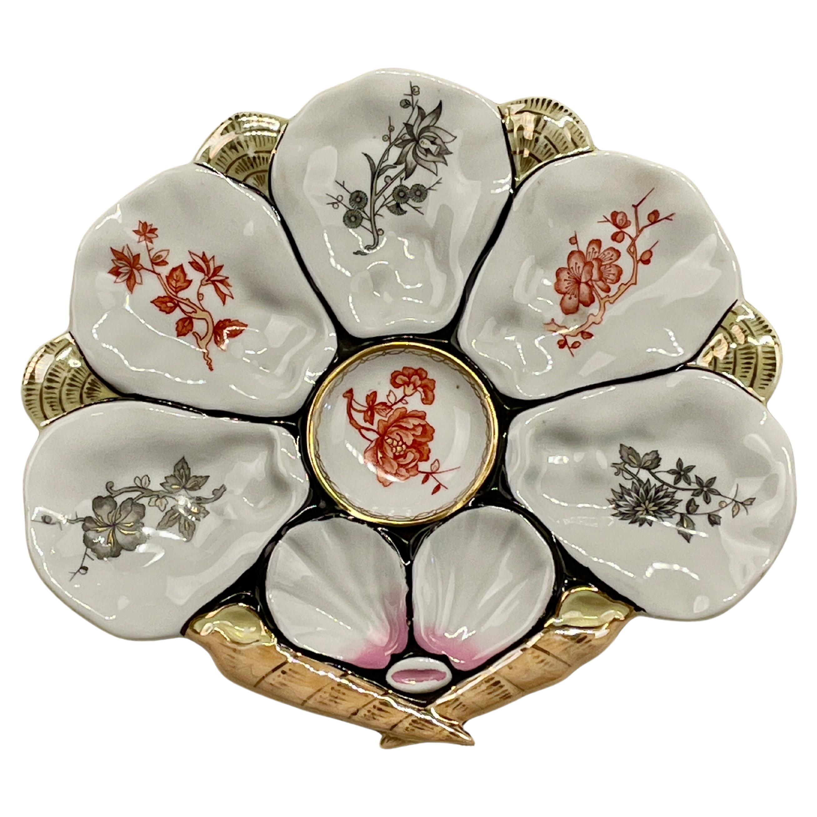 19e s. Assiette à huîtres en porcelaine en vente