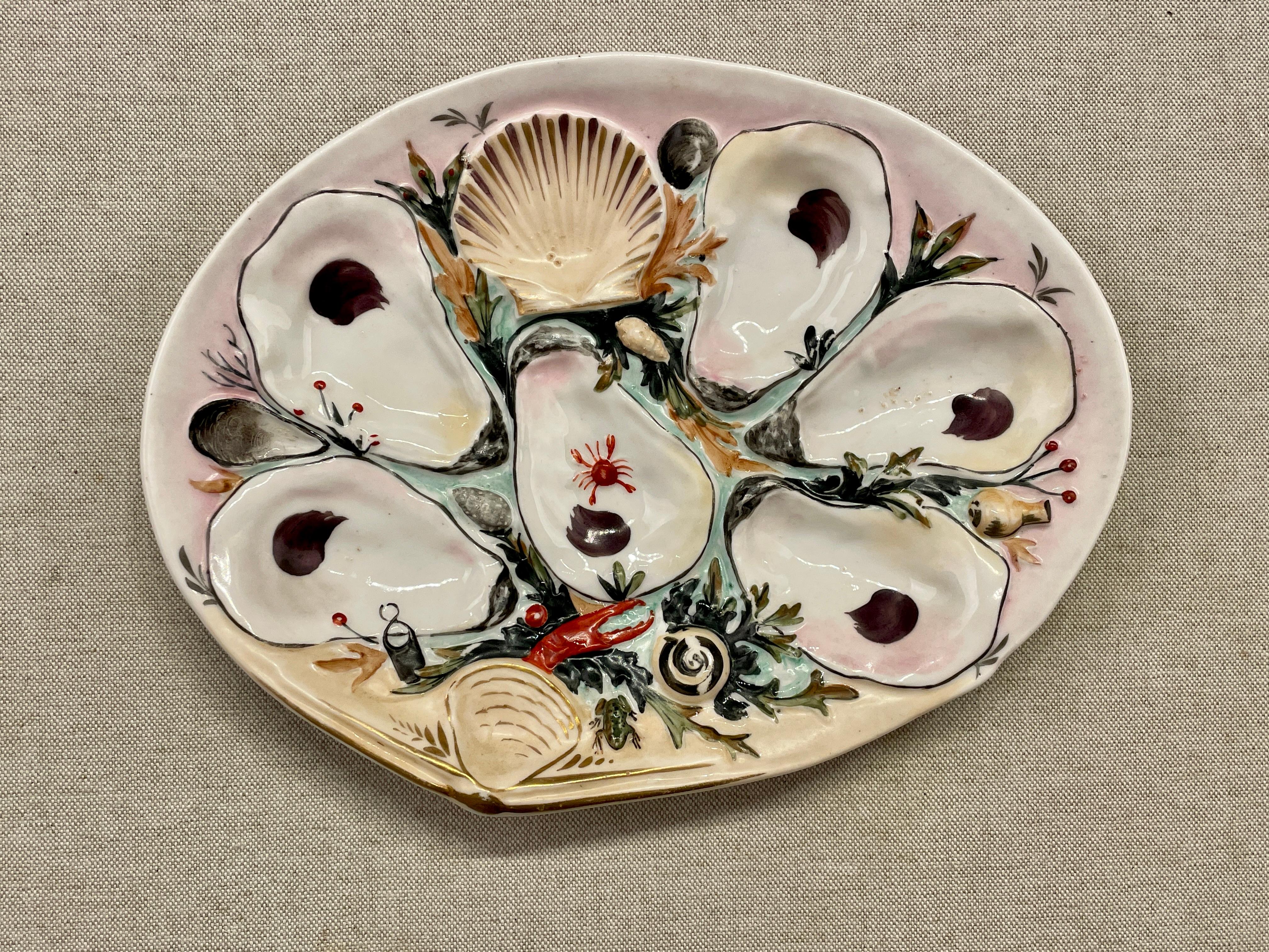 Hand-Painted 19th c. Porcelain Oyster Plate from Union, NY For Sale