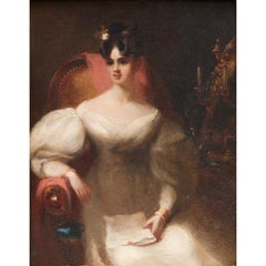 19th C. Portrait of Young Lady Manner of George Chinnery 'English', Oil on Board