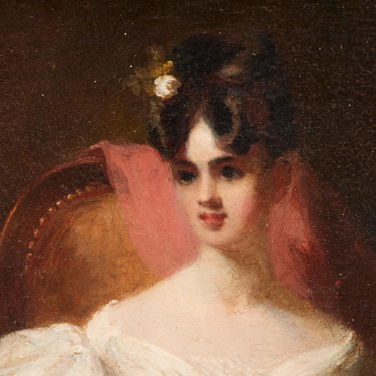 Anglais Portrait de jeune femme du 19ème siècle à la manière de George Chinnery (anglaise), huile sur panneau en vente