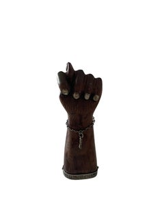 19th C. Portuguese 833 Silver & Carved Wood Mano Figa Hand Object Amulet
